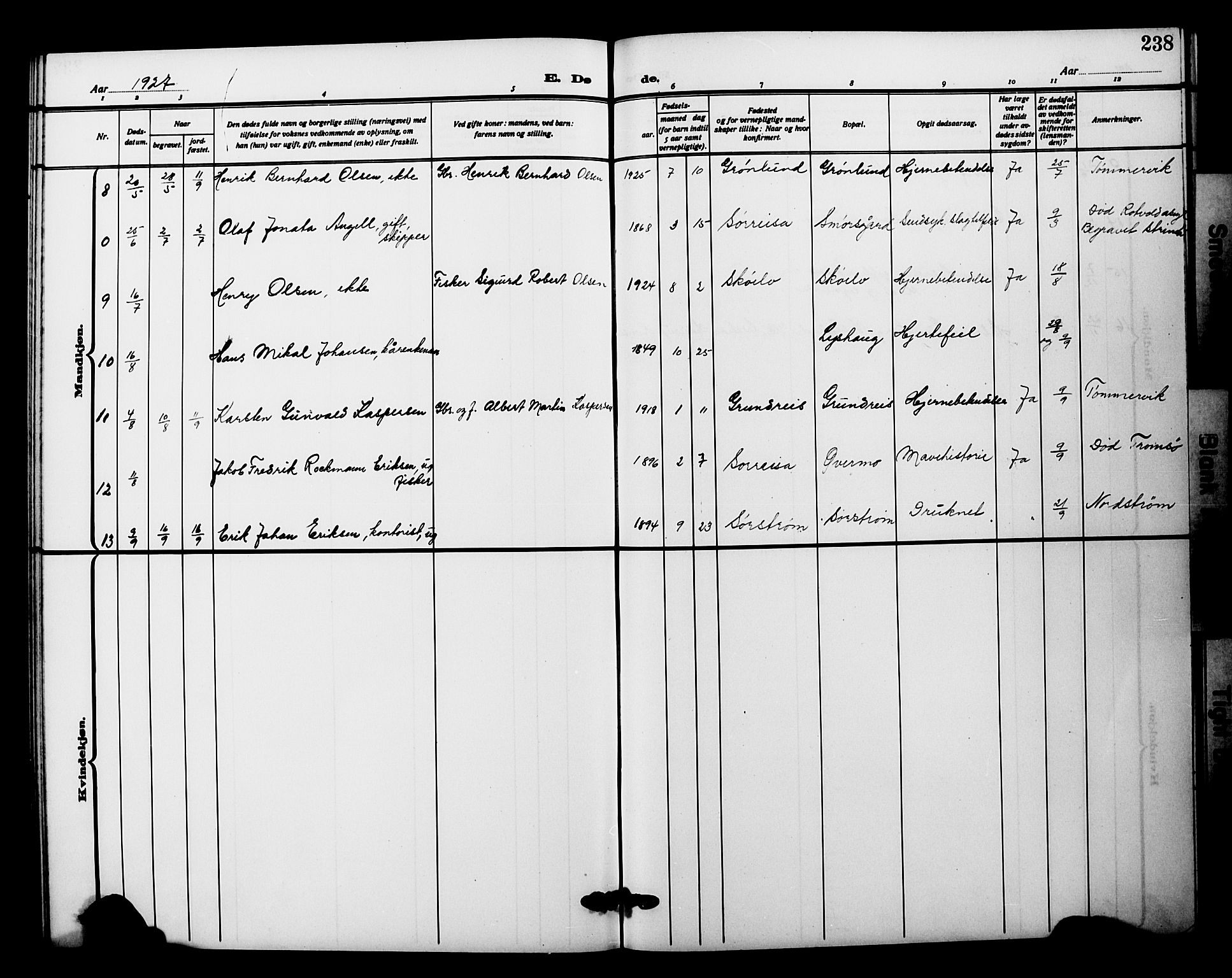 Tranøy sokneprestkontor, SATØ/S-1313/I/Ia/Iab/L0023klokker: Parish register (copy) no. 23, 1913-1928, p. 238
