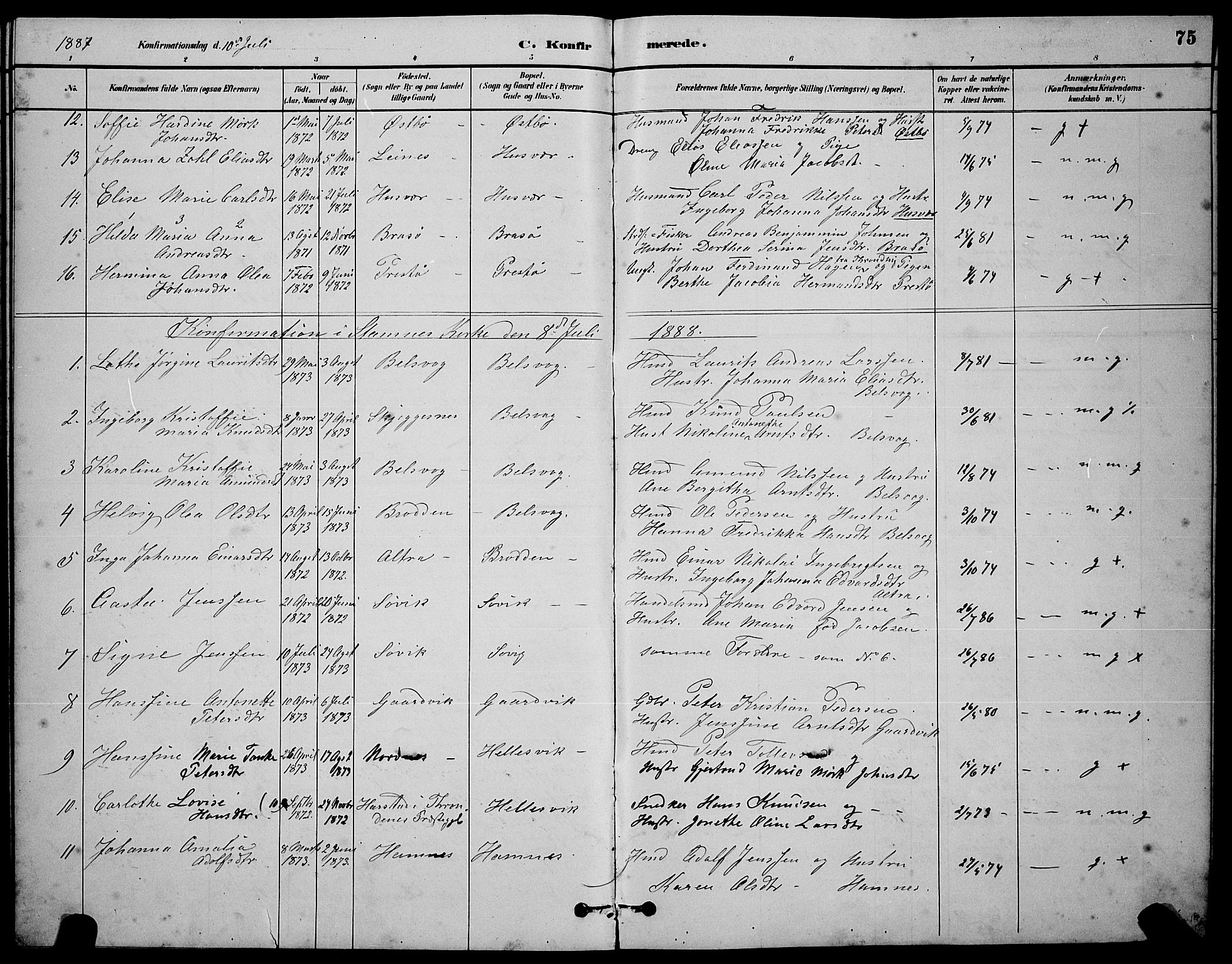 Ministerialprotokoller, klokkerbøker og fødselsregistre - Nordland, AV/SAT-A-1459/830/L0462: Parish register (copy) no. 830C04, 1882-1895, p. 75