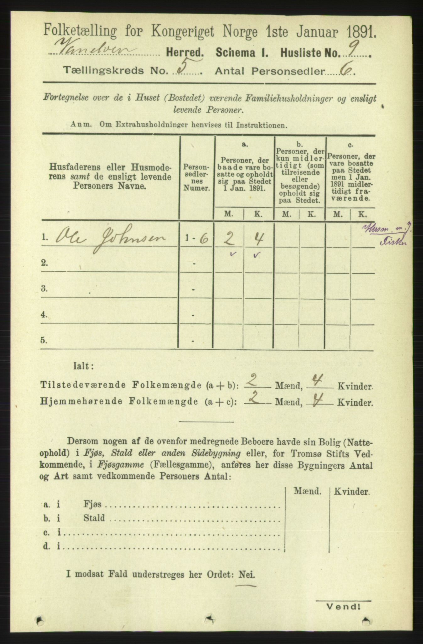 RA, 1891 census for 1511 Vanylven, 1891, p. 2107
