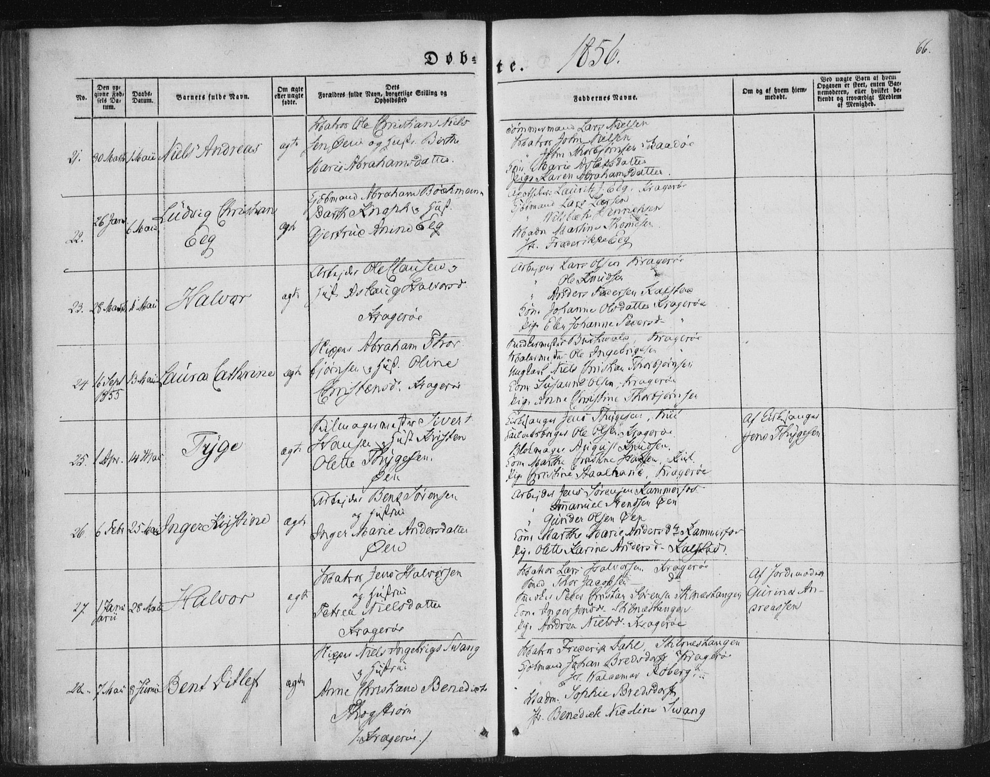 Kragerø kirkebøker, AV/SAKO-A-278/F/Fa/L0006: Parish register (official) no. 6, 1847-1861, p. 66