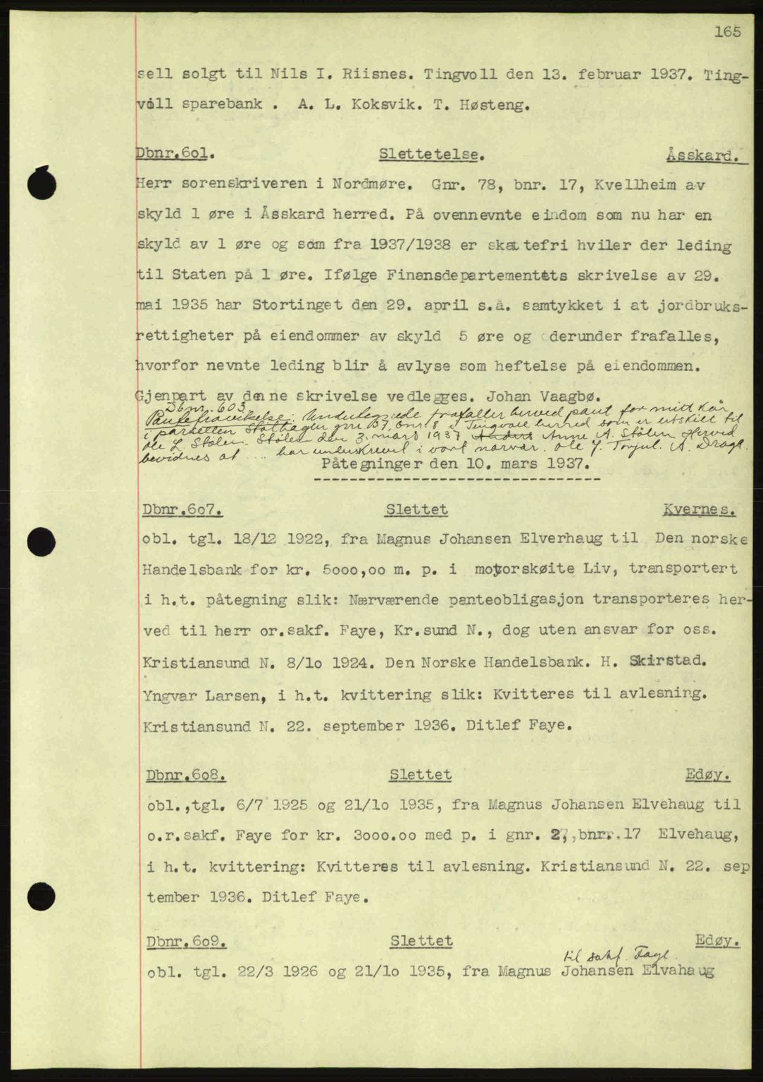 Nordmøre sorenskriveri, AV/SAT-A-4132/1/2/2Ca: Mortgage book no. C80, 1936-1939, Diary no: : 601/1937