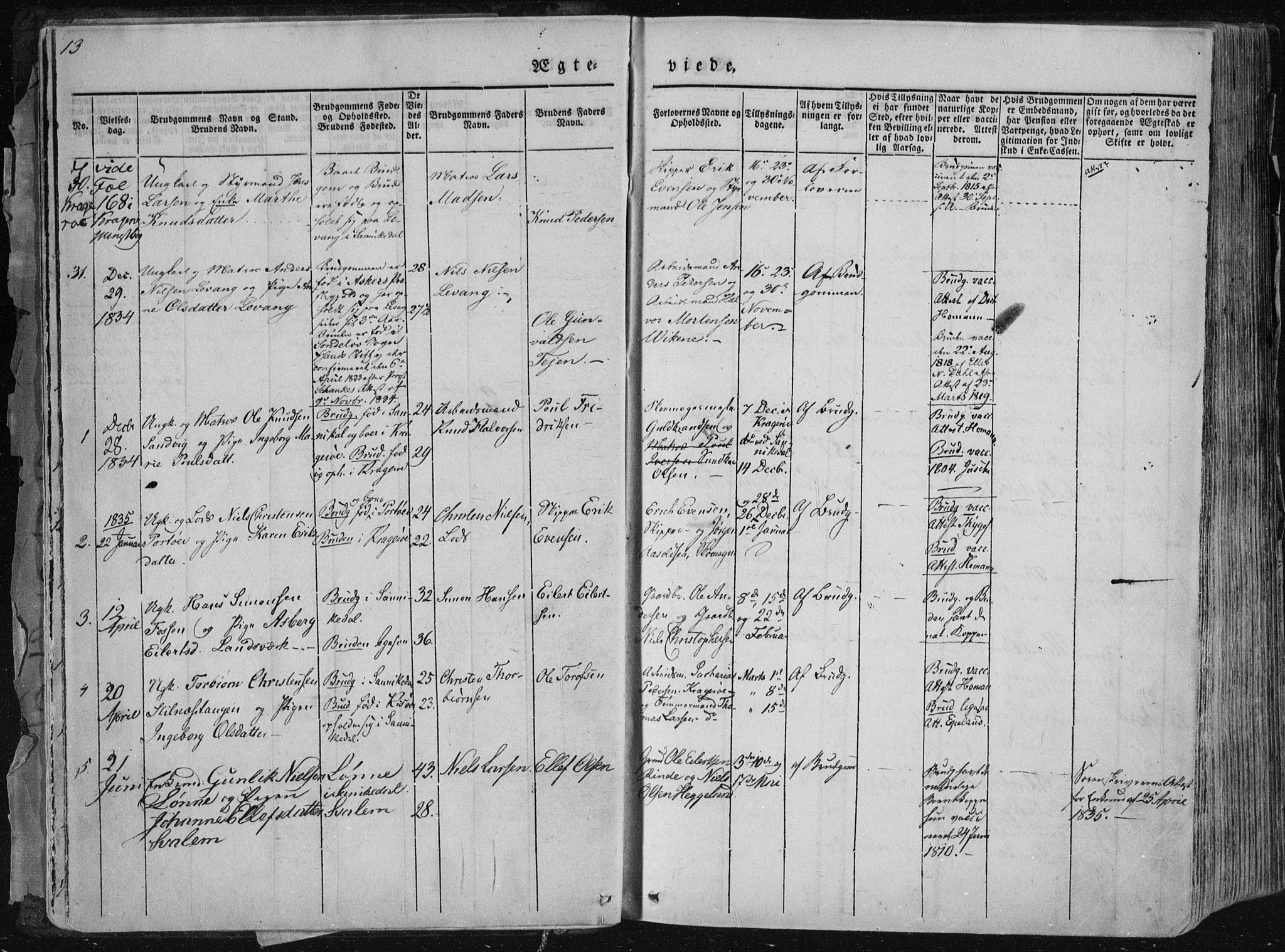 Sannidal kirkebøker, AV/SAKO-A-296/F/Fa/L0007: Parish register (official) no. 7, 1831-1854, p. 13