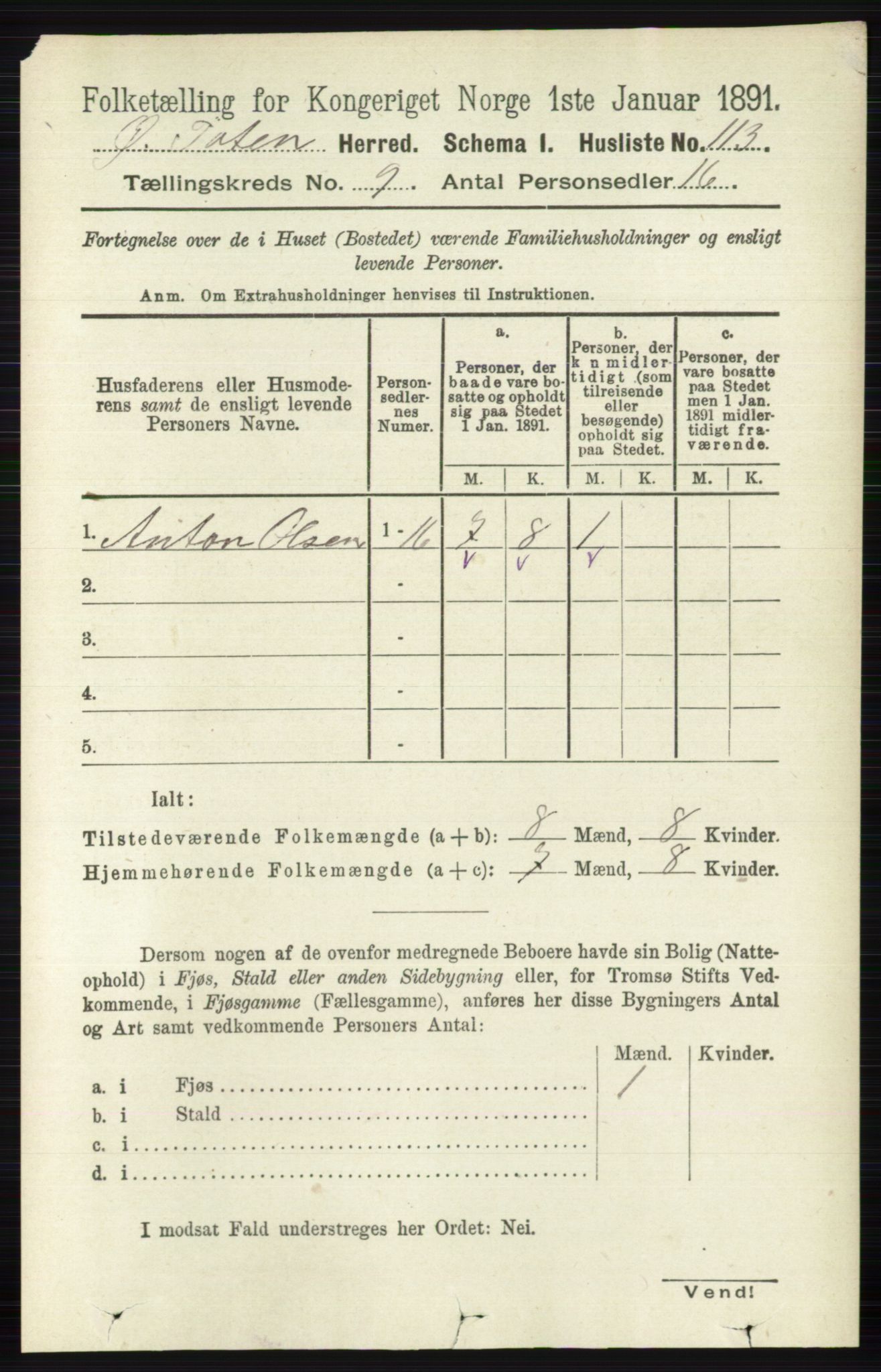 RA, 1891 census for 0528 Østre Toten, 1891, p. 5641