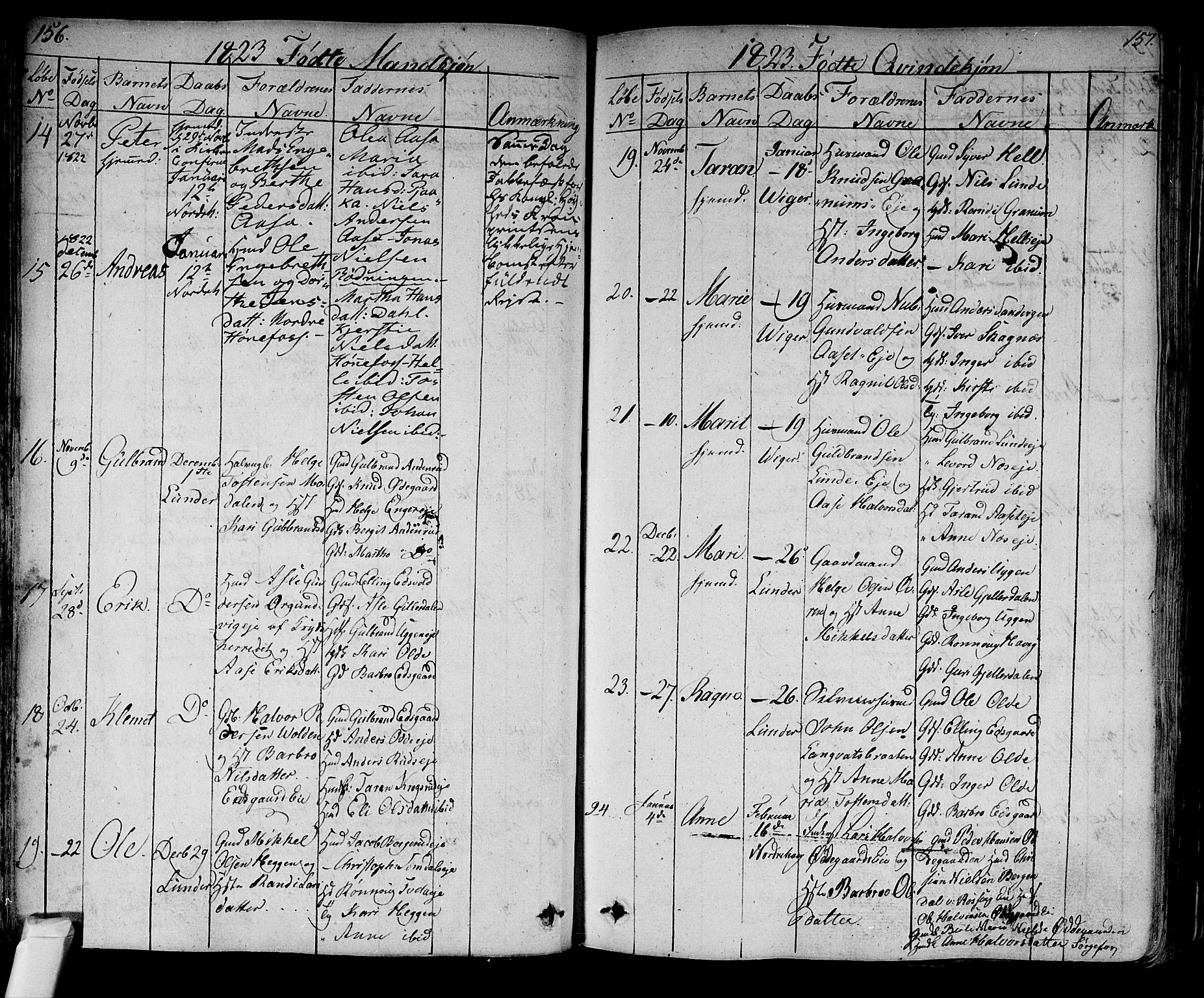 Norderhov kirkebøker, SAKO/A-237/F/Fa/L0009: Parish register (official) no. 9, 1819-1837, p. 156-157