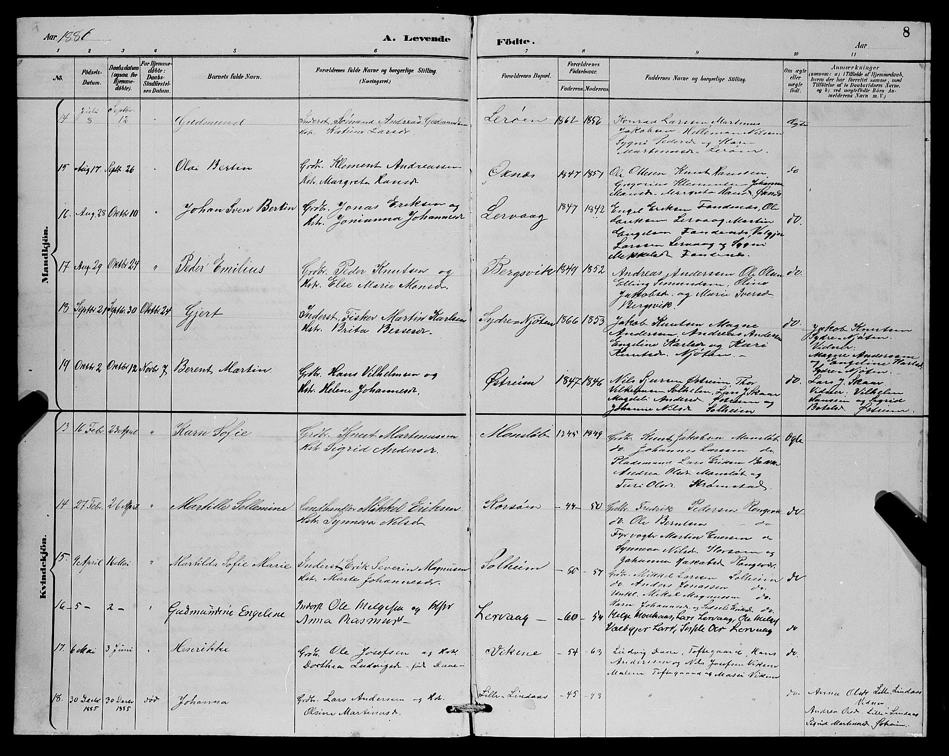 Lindås Sokneprestembete, AV/SAB-A-76701/H/Hab/Habc/L0003: Parish register (copy) no. C 3, 1886-1893, p. 8