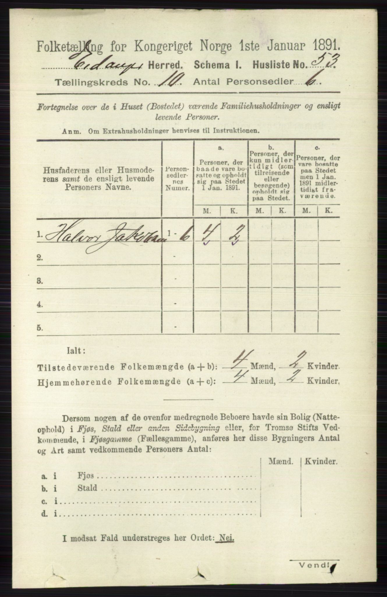 RA, 1891 census for 0813 Eidanger, 1891, p. 3932