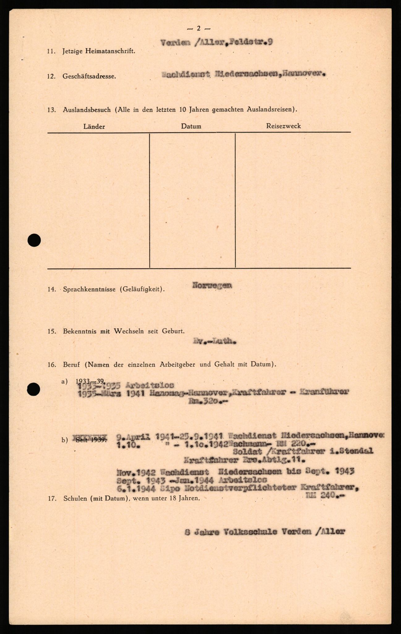 Forsvaret, Forsvarets overkommando II, RA/RAFA-3915/D/Db/L0022: CI Questionaires. Tyske okkupasjonsstyrker i Norge. Tyskere., 1945-1946, p. 132