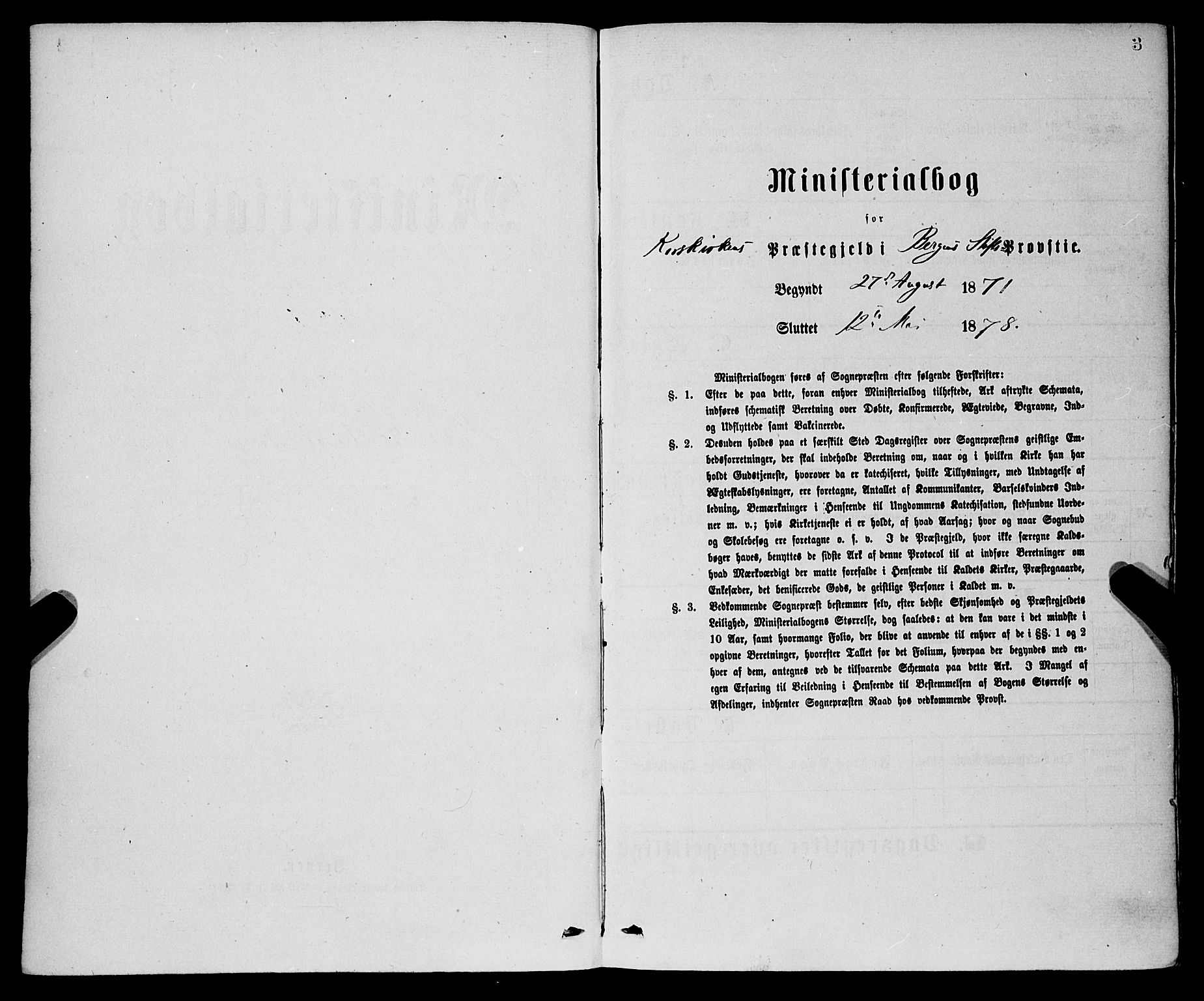 Korskirken sokneprestembete, SAB/A-76101/H/Haa/L0020: Parish register (official) no. B 6, 1871-1878, p. 3