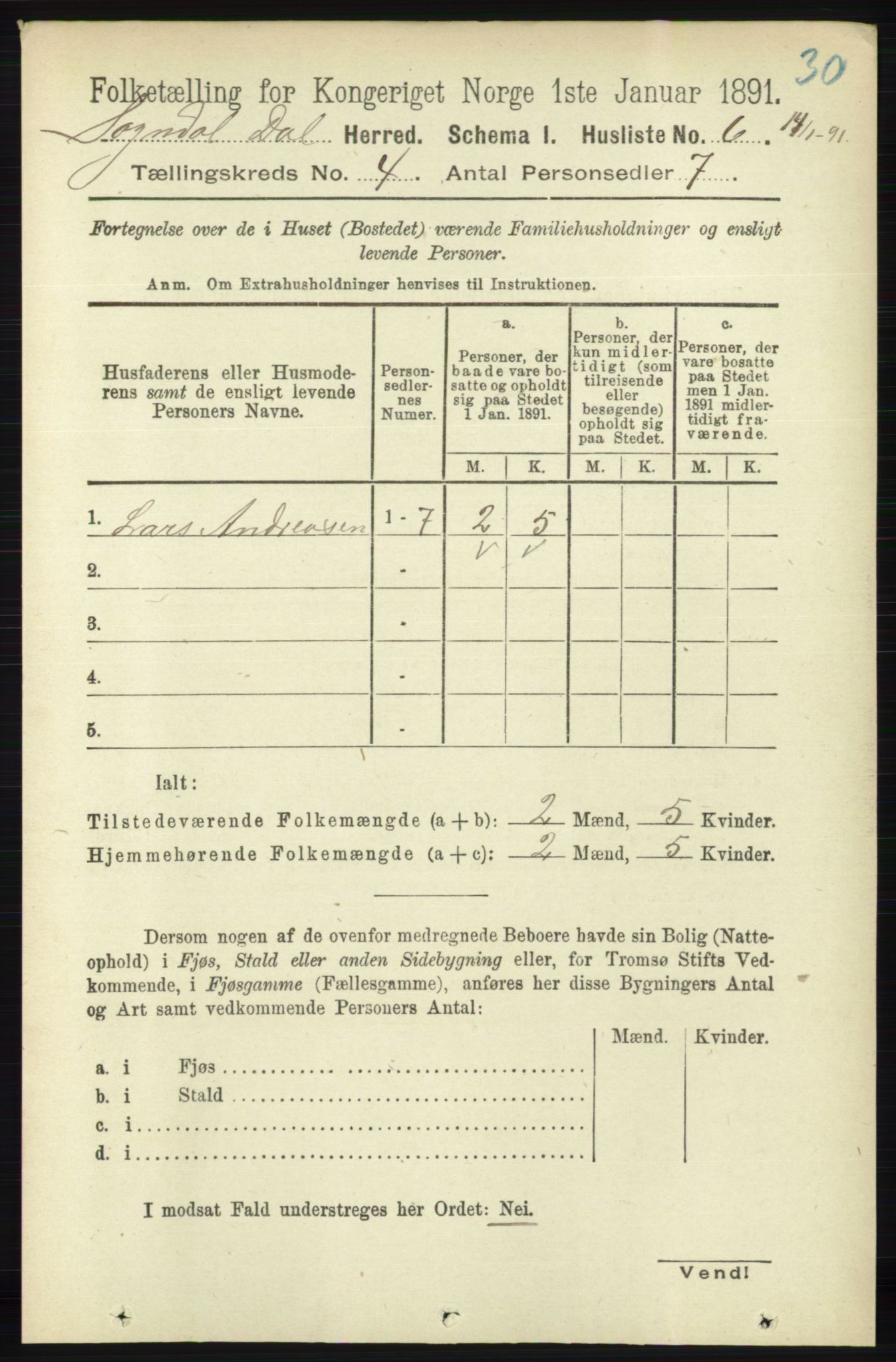 RA, 1891 census for 1111 Sokndal, 1891, p. 956