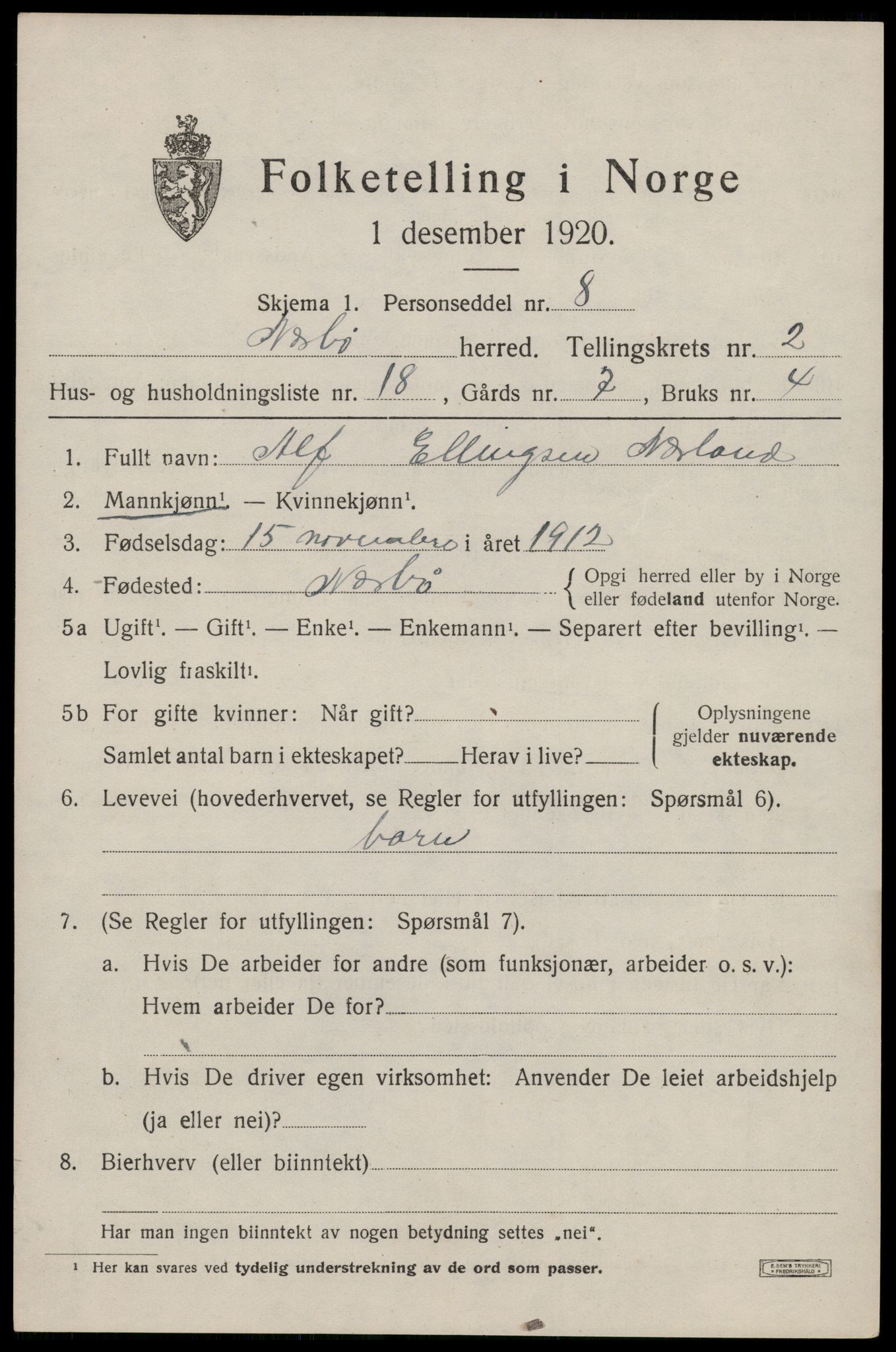 SAST, 1920 census for Nærbø, 1920, p. 1651