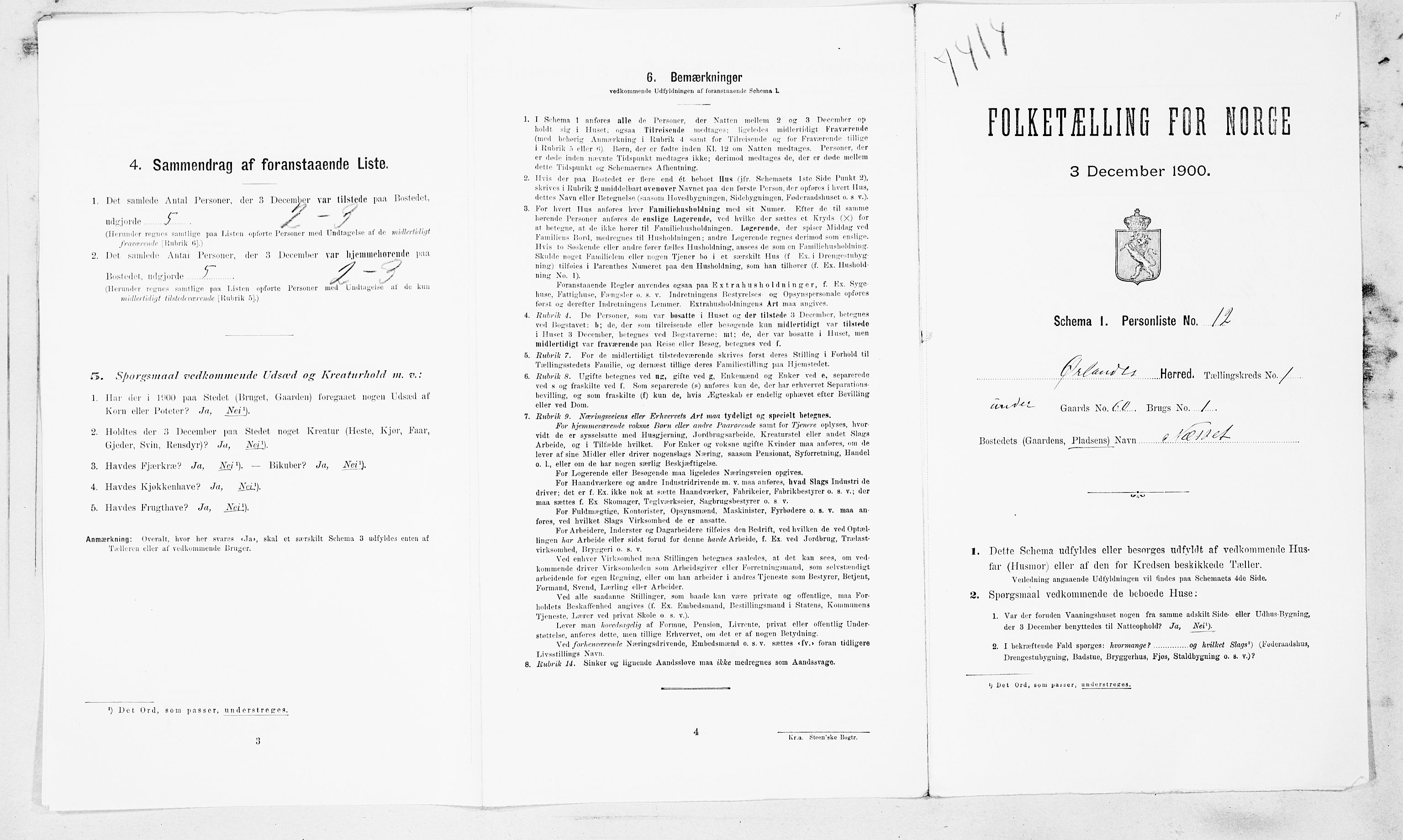 SAT, 1900 census for Ørland, 1900, p. 112