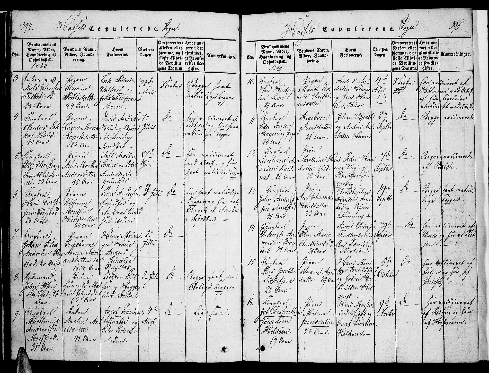 Ministerialprotokoller, klokkerbøker og fødselsregistre - Nordland, AV/SAT-A-1459/888/L1237: Parish register (official) no. 888A05 /1, 1820-1836, p. 394-395