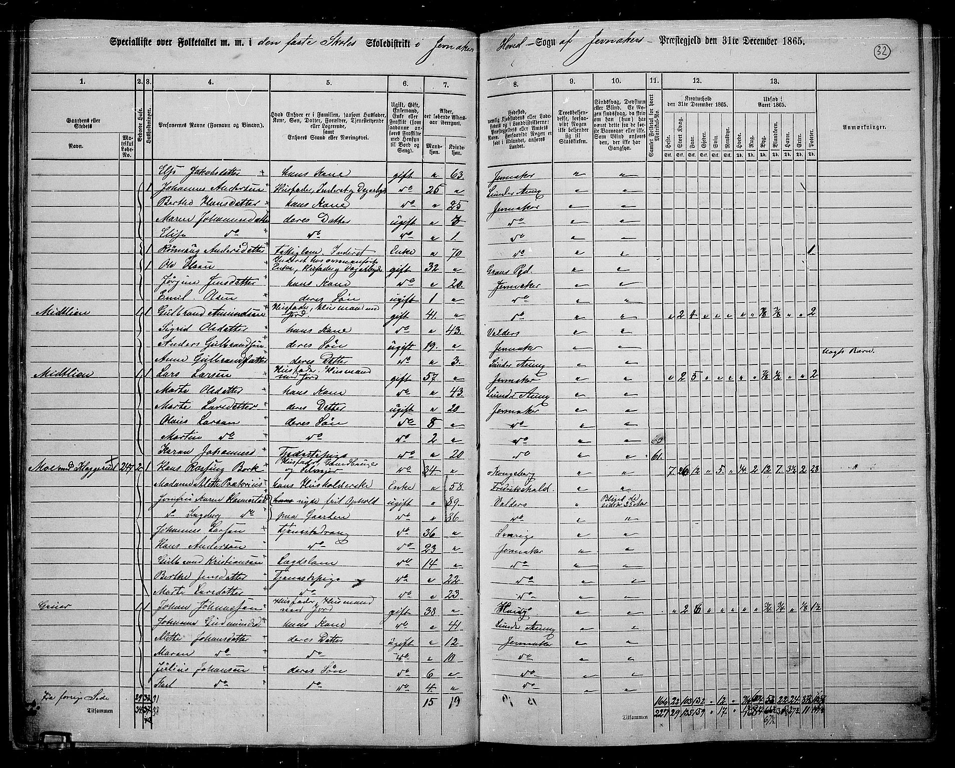 RA, 1865 census for Jevnaker, 1865, p. 31