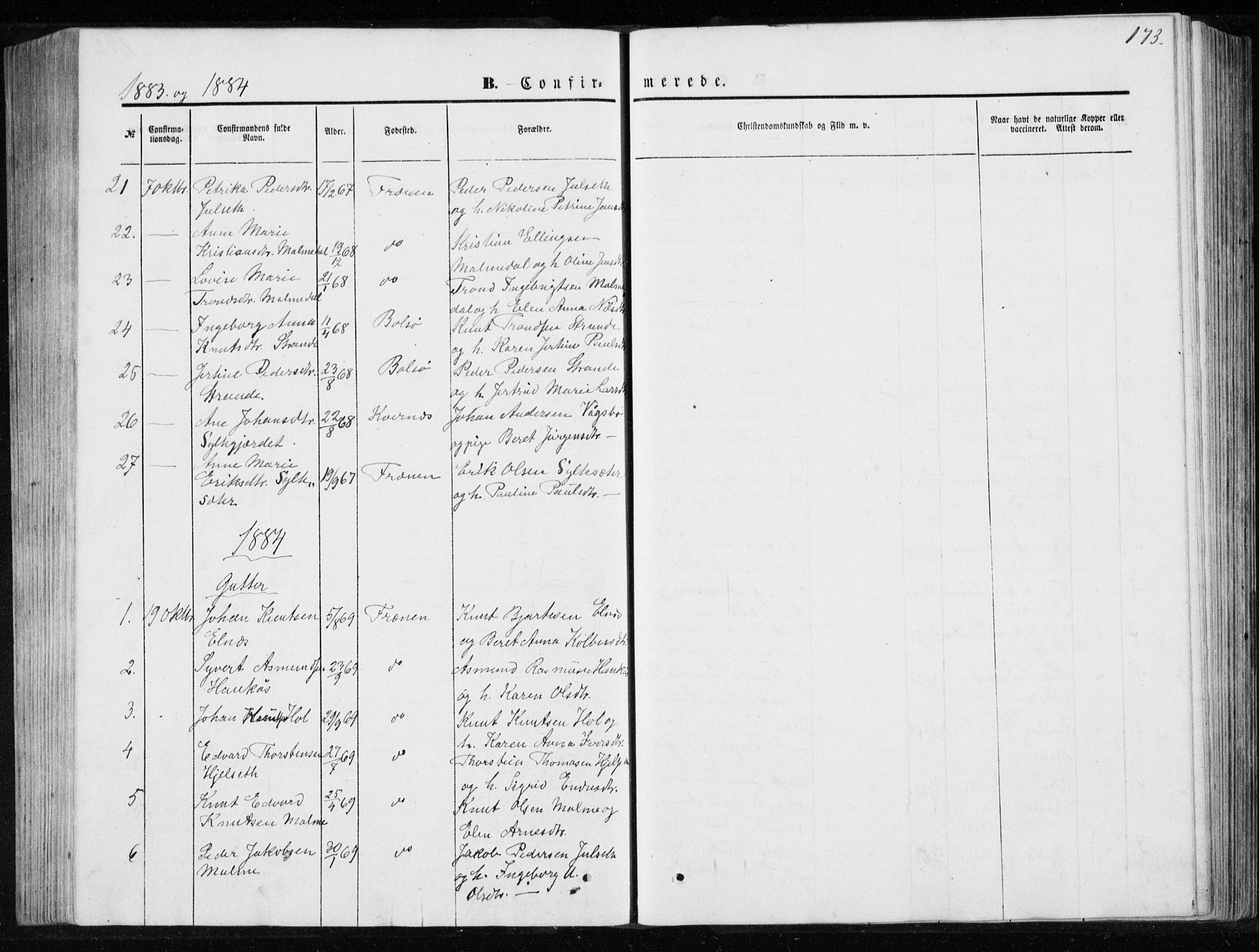 Ministerialprotokoller, klokkerbøker og fødselsregistre - Møre og Romsdal, AV/SAT-A-1454/565/L0754: Parish register (copy) no. 565C03, 1870-1896, p. 173