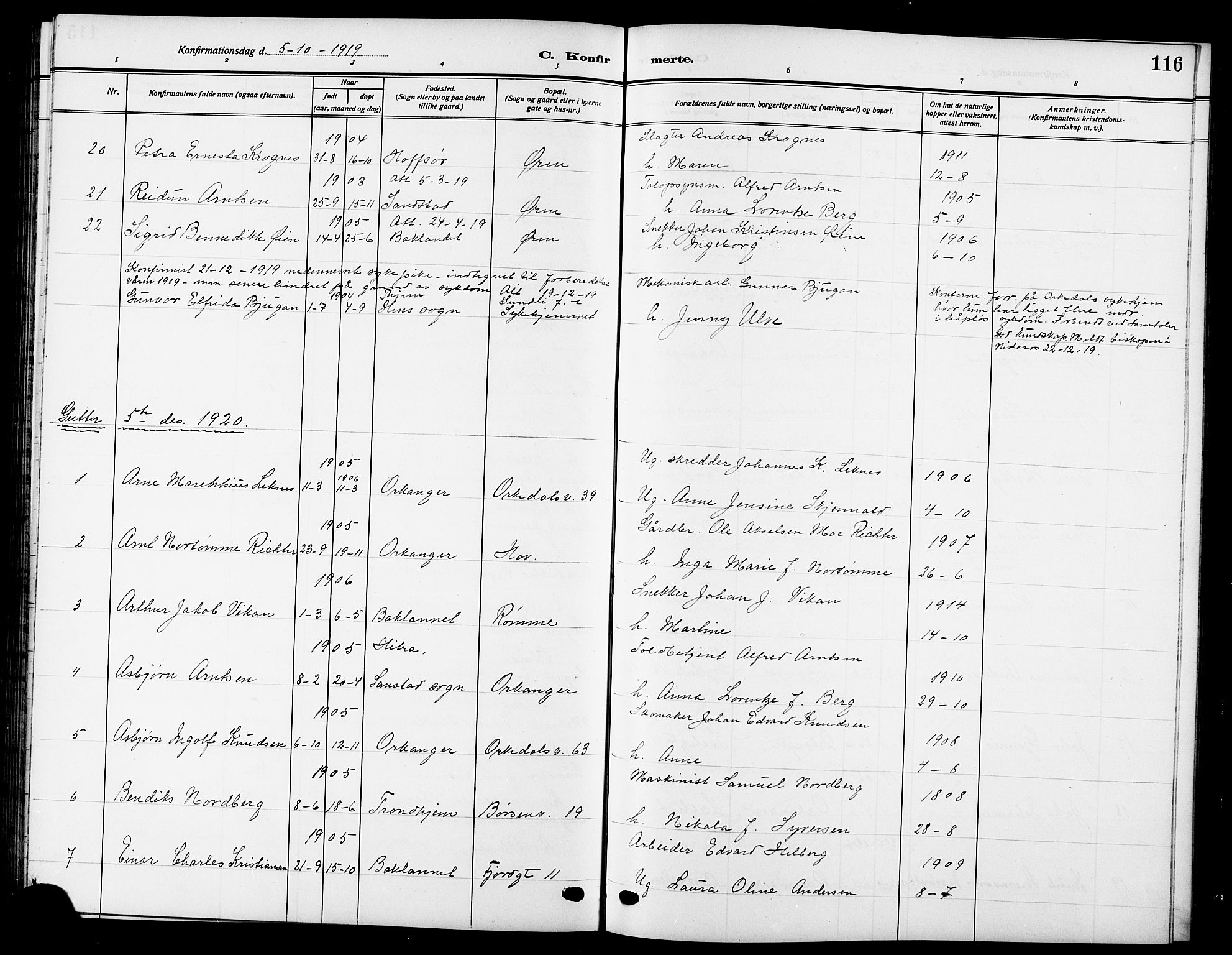 Ministerialprotokoller, klokkerbøker og fødselsregistre - Sør-Trøndelag, AV/SAT-A-1456/669/L0831: Parish register (copy) no. 669C01, 1909-1924, p. 116