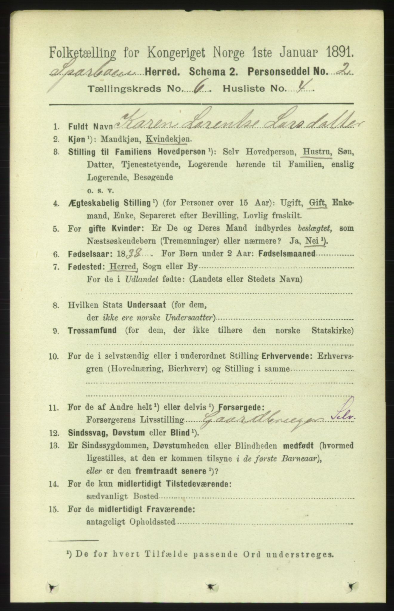 RA, 1891 census for 1731 Sparbu, 1891, p. 2174