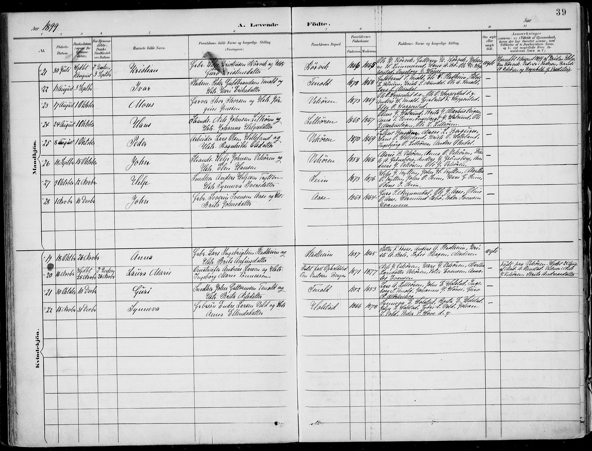 Vik sokneprestembete, AV/SAB-A-81501/H/Haa/Haab/L0002: Parish register (official) no. B  2, 1891-1907, p. 39