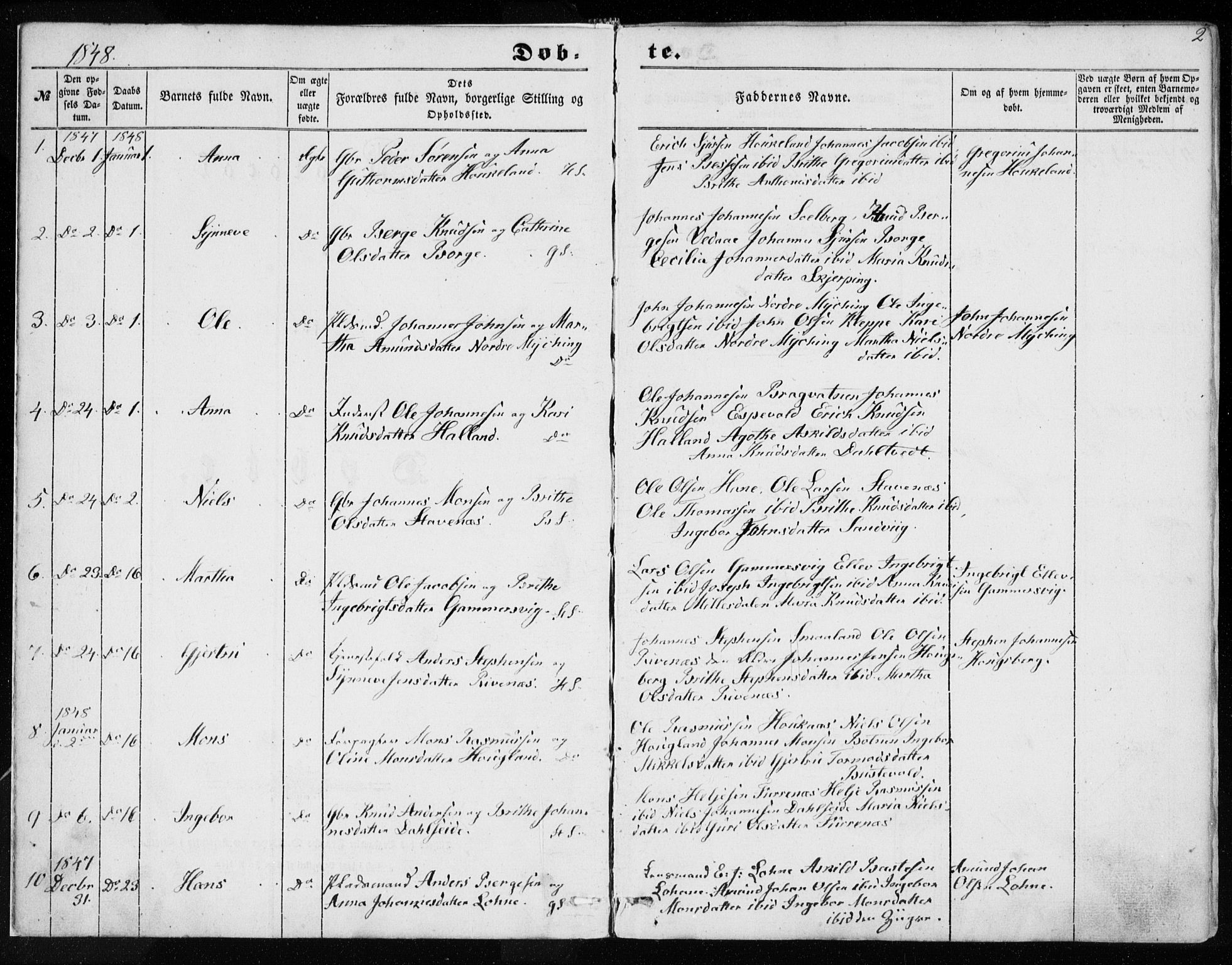 Haus sokneprestembete, AV/SAB-A-75601/H/Haa: Parish register (official) no. A 16 I, 1848-1857, p. 2