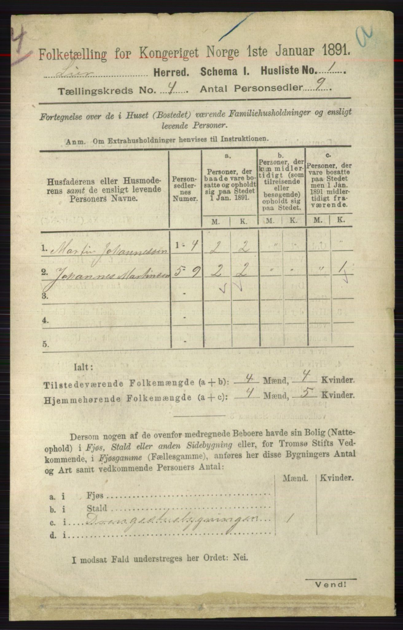 RA, 1891 census for 0626 Lier, 1891, p. 2807
