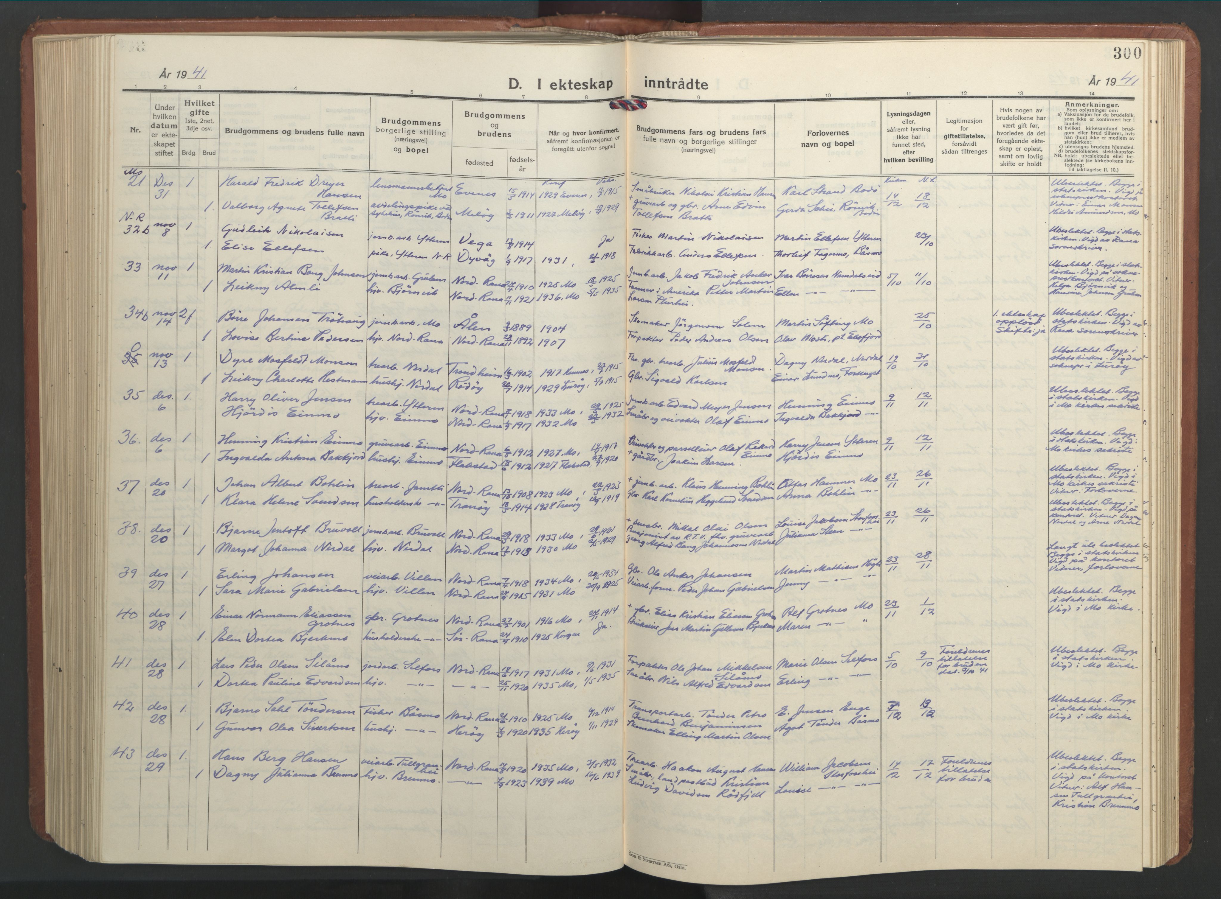 Ministerialprotokoller, klokkerbøker og fødselsregistre - Nordland, AV/SAT-A-1459/827/L0425: Parish register (copy) no. 827C14, 1931-1946, p. 300