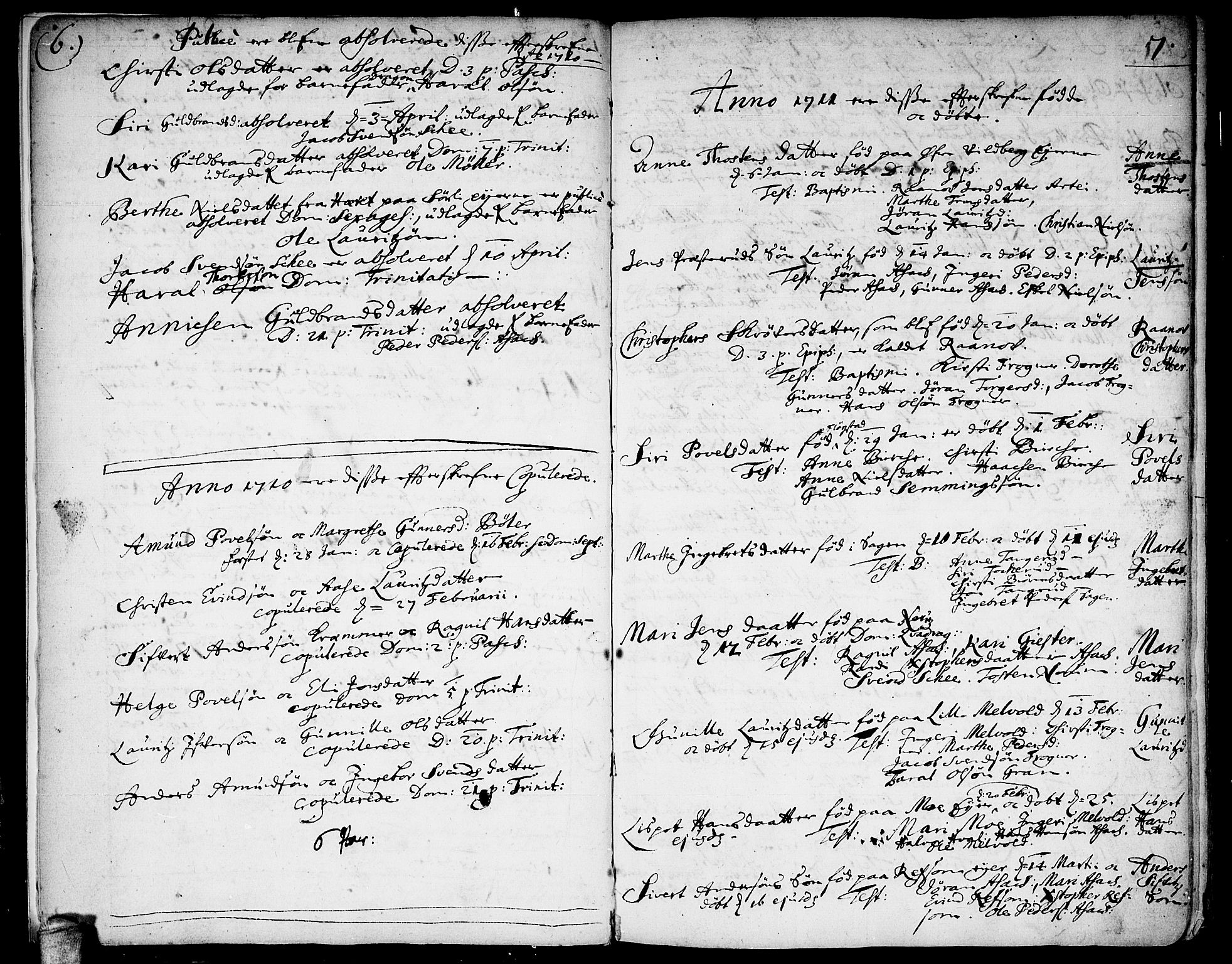 Sørum prestekontor Kirkebøker, SAO/A-10303/F/Fa/L0001: Parish register (official) no. I 1, 1710-1730, p. 6-7