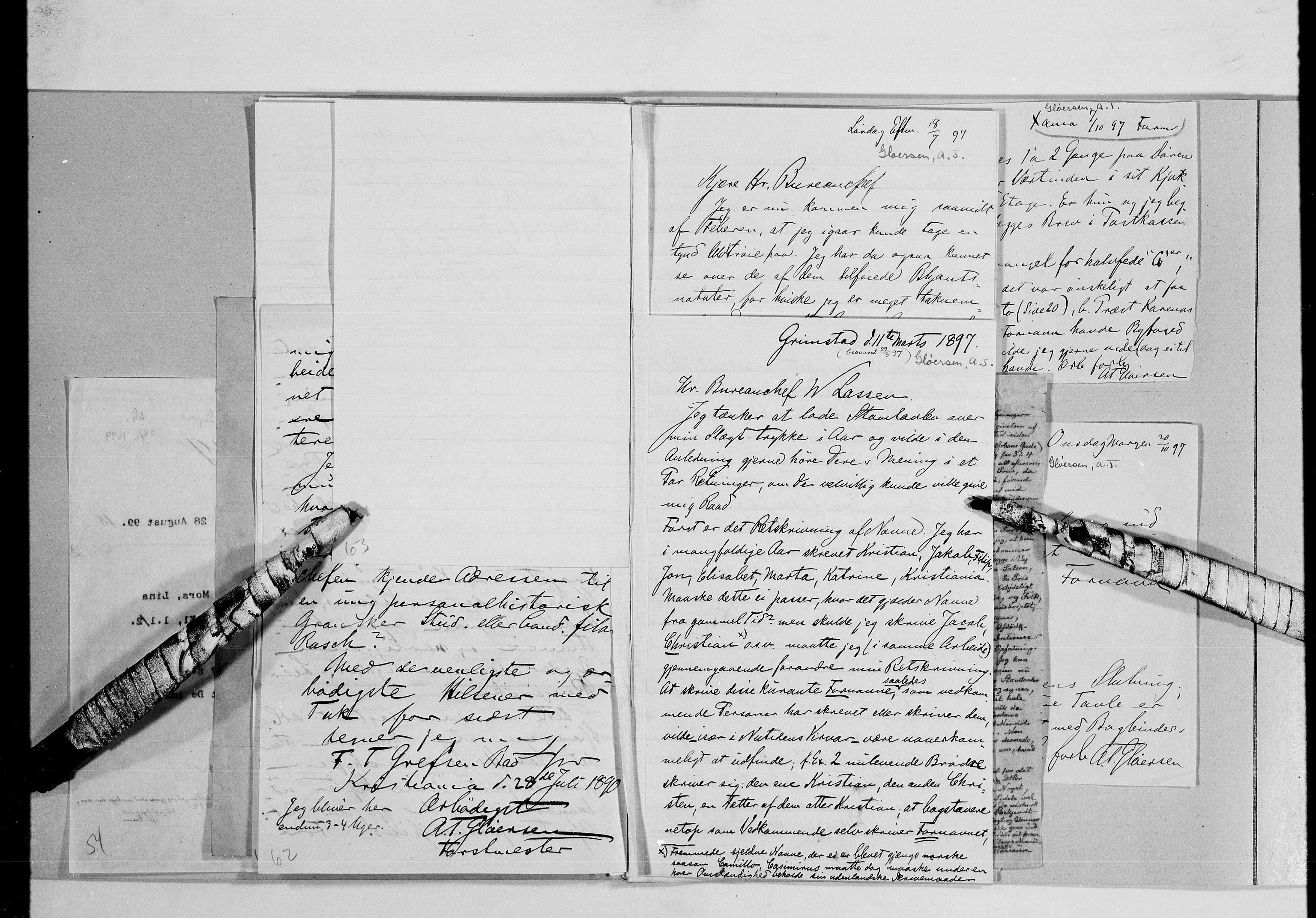 Lassens samlinger, AV/RA-PA-0051/G/L0097: Alfabetisk ordnede brev til Wilhelm Lassen: Fabritius - Grønvold, 1815-1907, p. 164