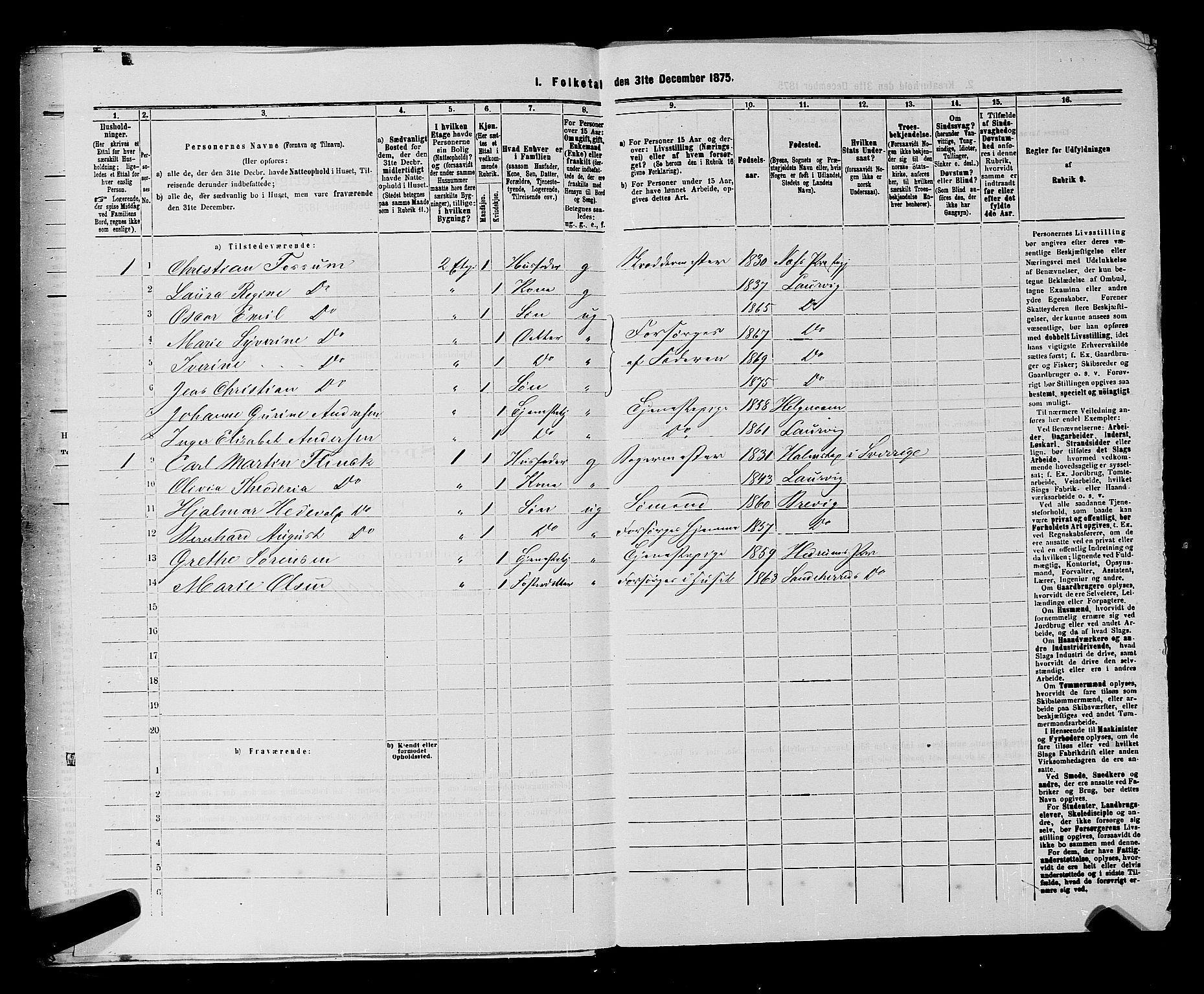 SAKO, 1875 census for 0707P Larvik, 1875, p. 215