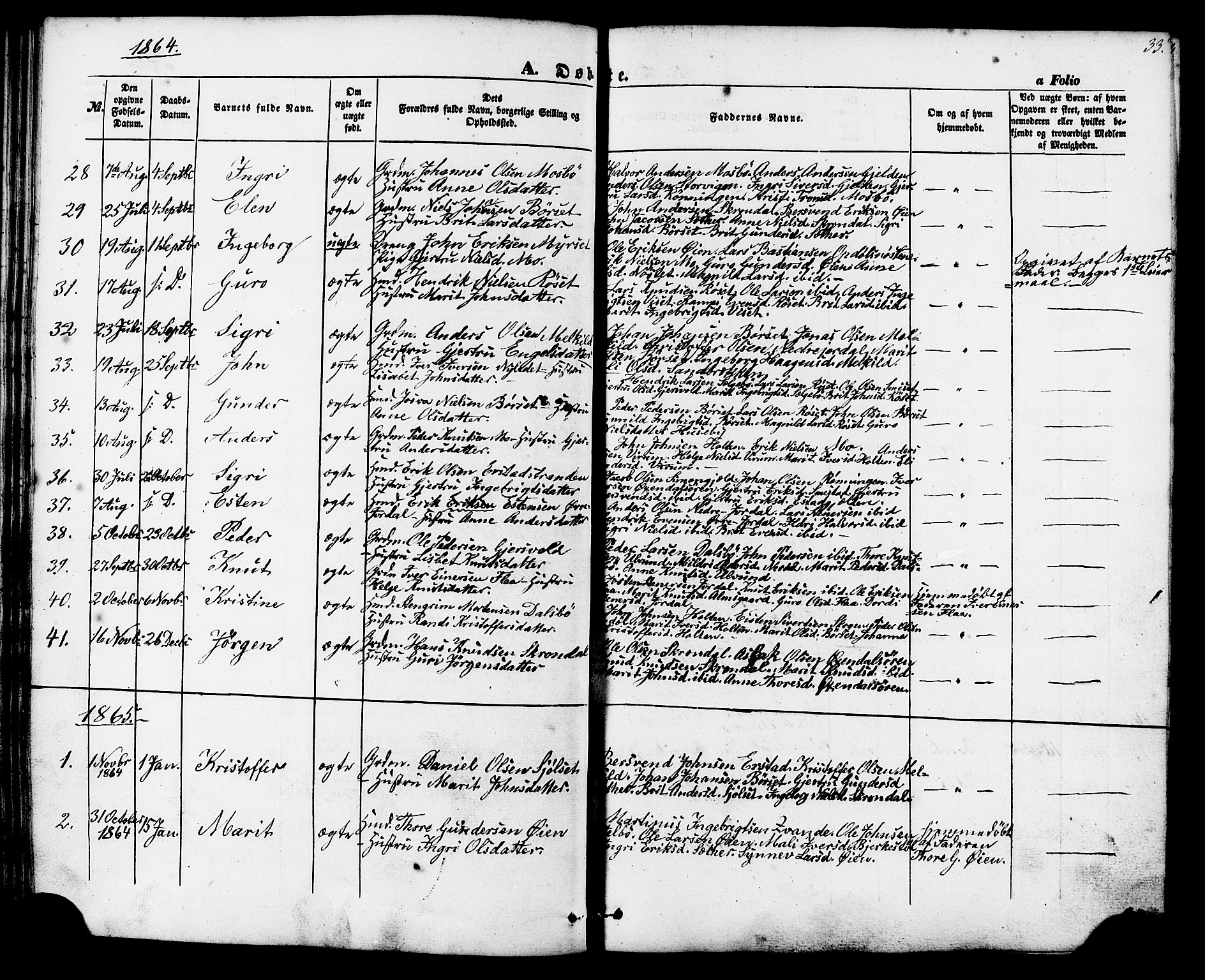 Ministerialprotokoller, klokkerbøker og fødselsregistre - Møre og Romsdal, AV/SAT-A-1454/588/L1004: Parish register (official) no. 588A01, 1854-1870, p. 33