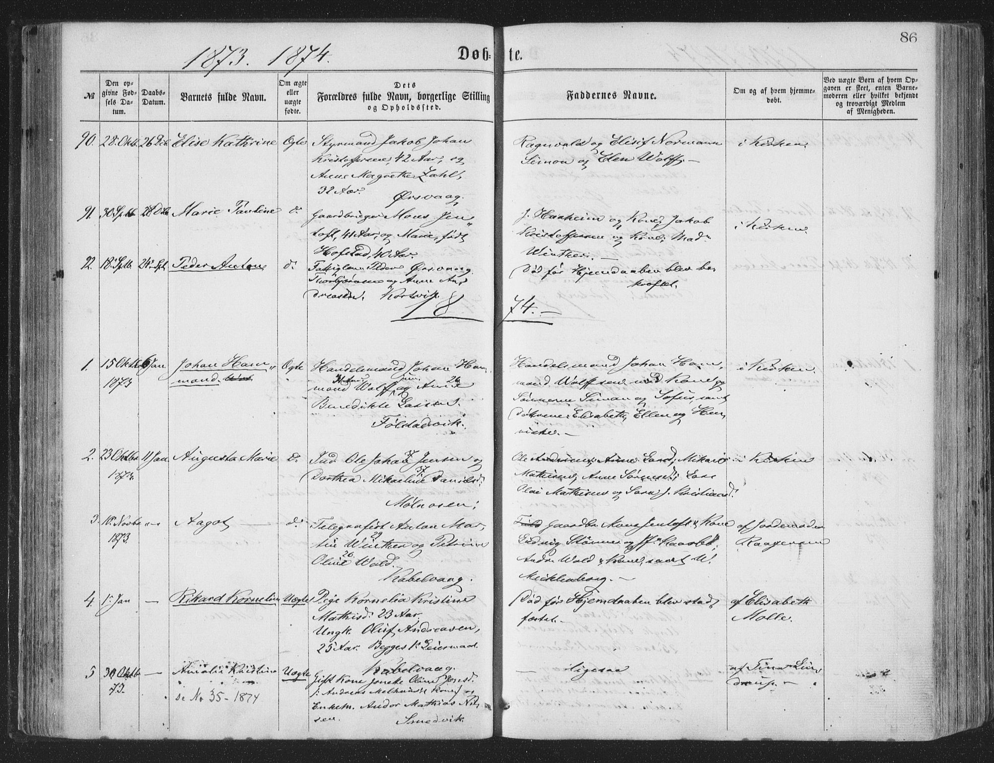 Ministerialprotokoller, klokkerbøker og fødselsregistre - Nordland, AV/SAT-A-1459/874/L1057: Parish register (official) no. 874A01, 1866-1877, p. 86