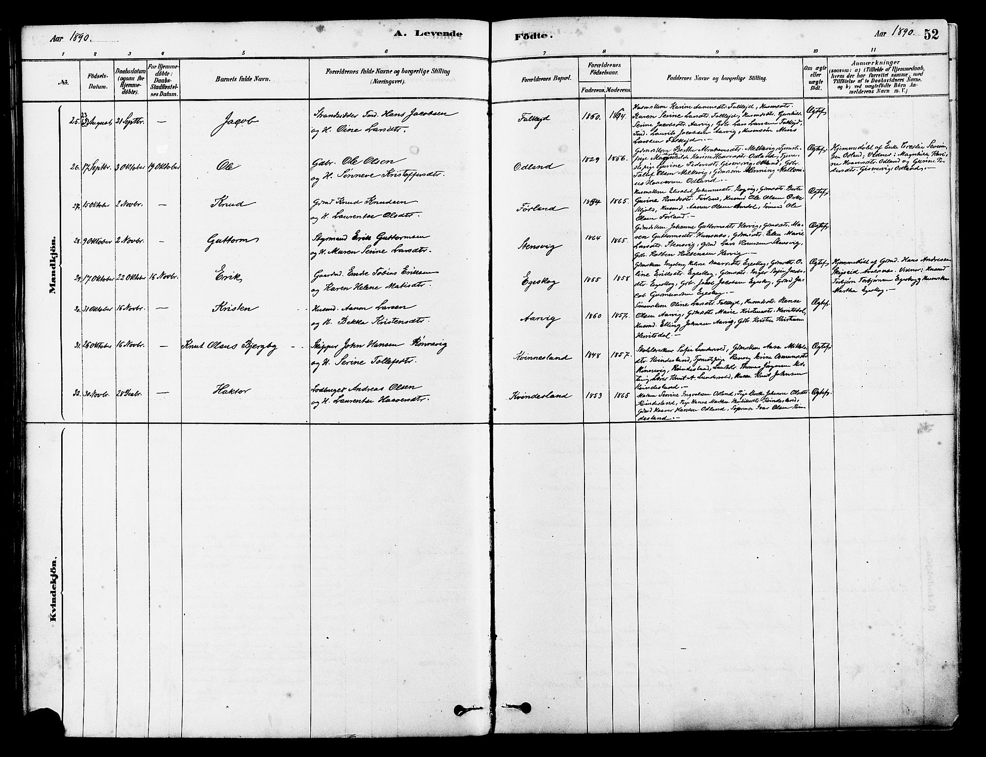 Tysvær sokneprestkontor, AV/SAST-A -101864/H/Ha/Haa/L0006: Parish register (official) no. A 6, 1878-1896, p. 52