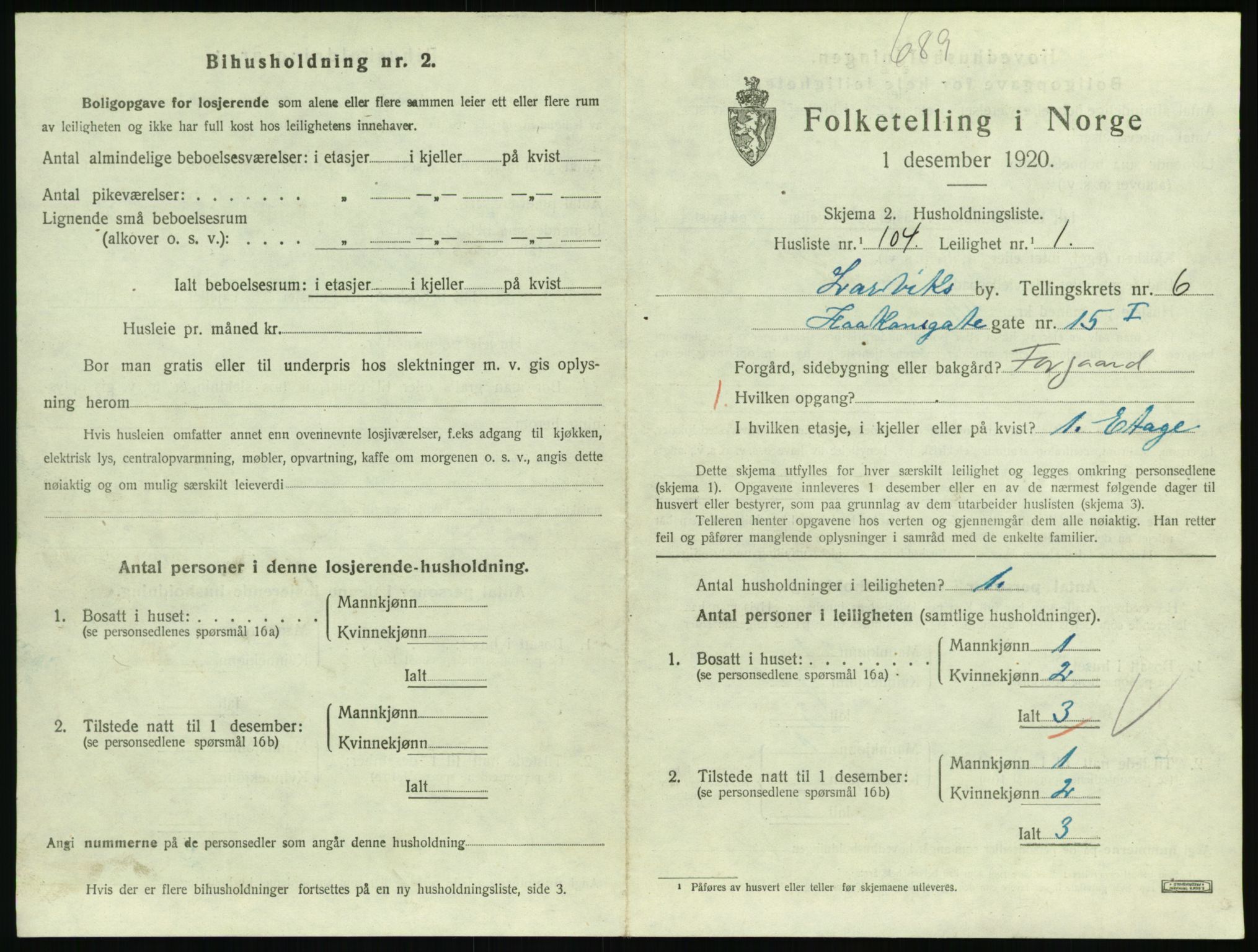 SAKO, 1920 census for Larvik, 1920, p. 5770