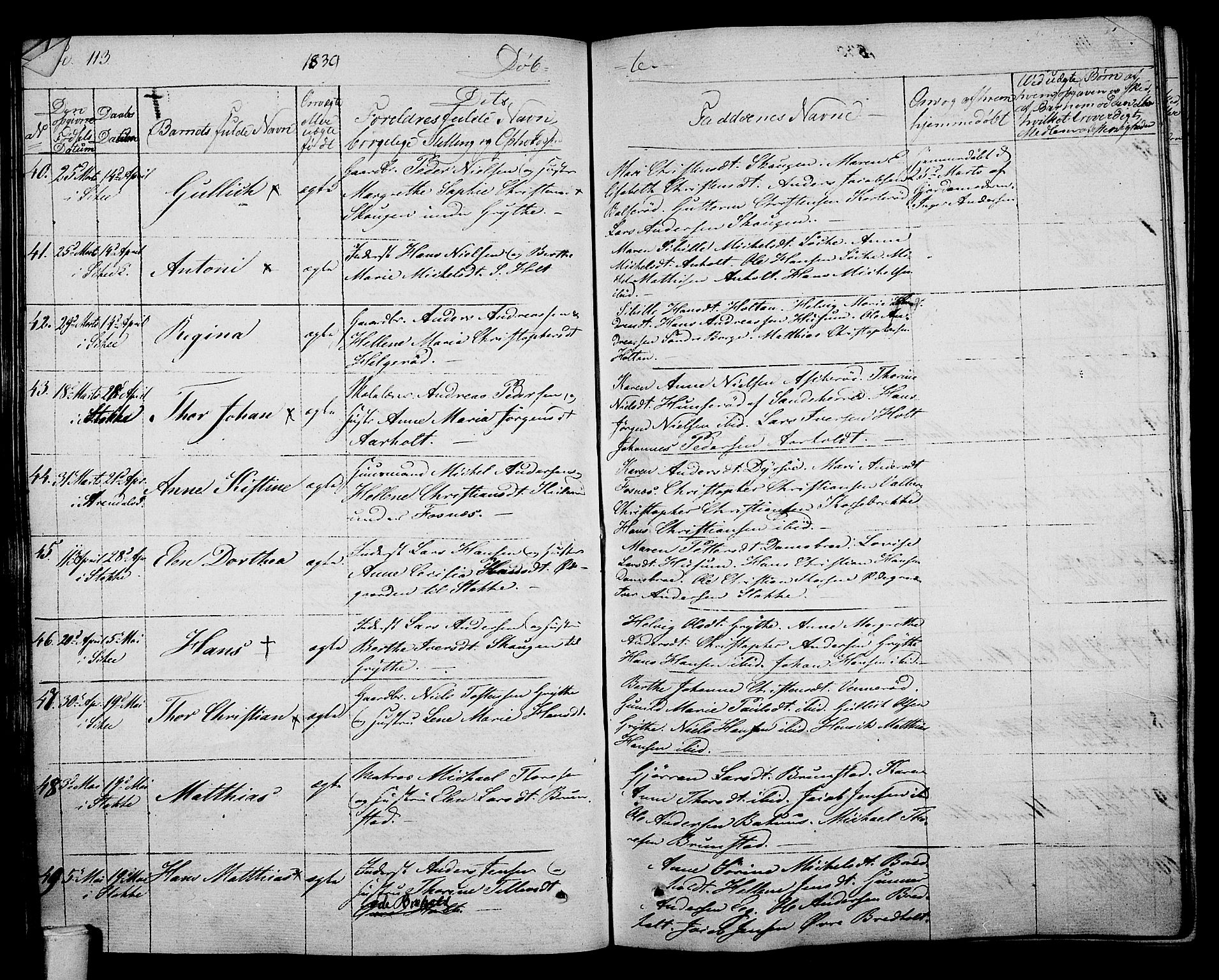 Stokke kirkebøker, AV/SAKO-A-320/F/Fa/L0006: Parish register (official) no. I 6, 1826-1843, p. 113