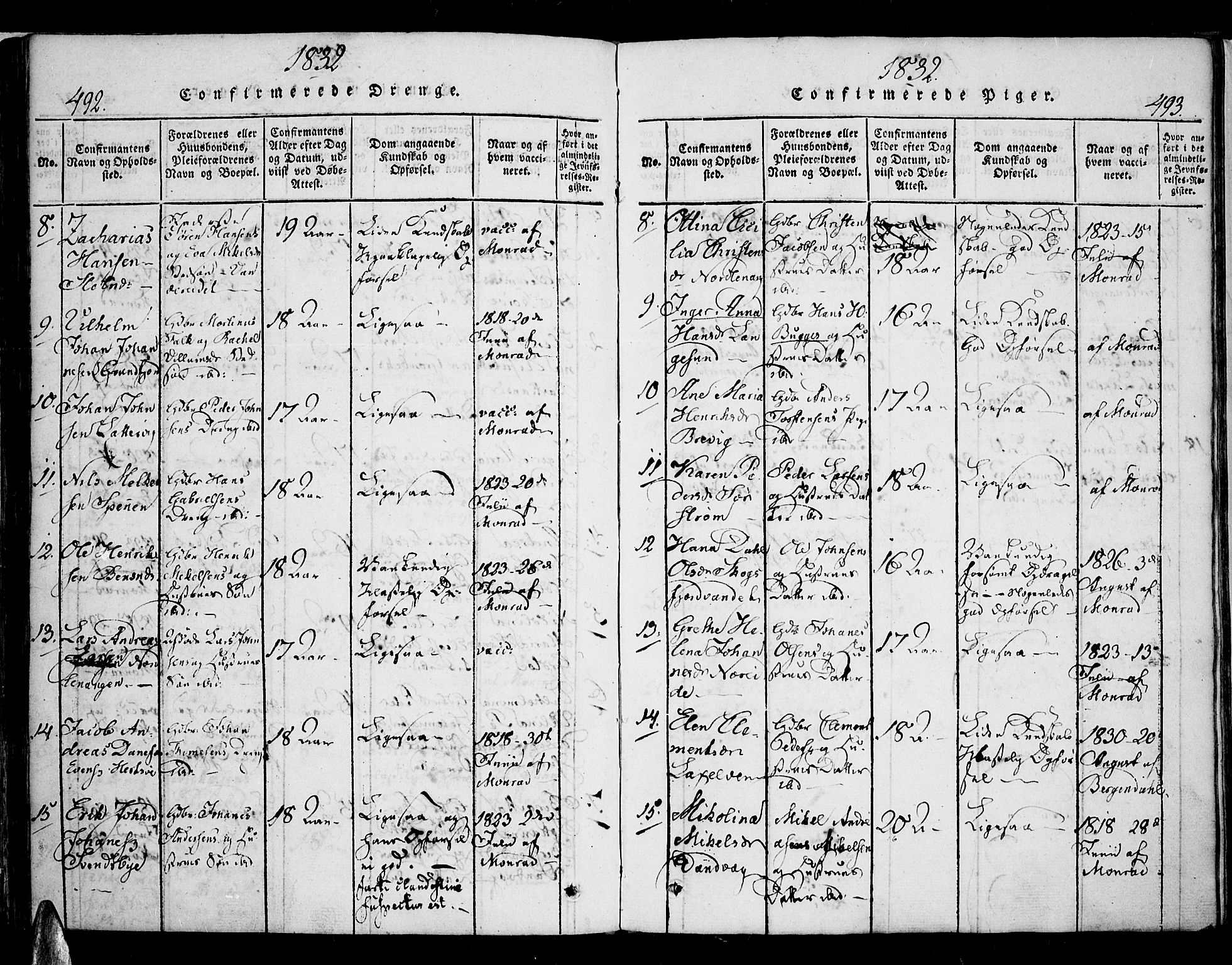 Karlsøy sokneprestembete, SATØ/S-1299/H/Ha/Haa/L0002kirke: Parish register (official) no. 2, 1823-1842, p. 492-493