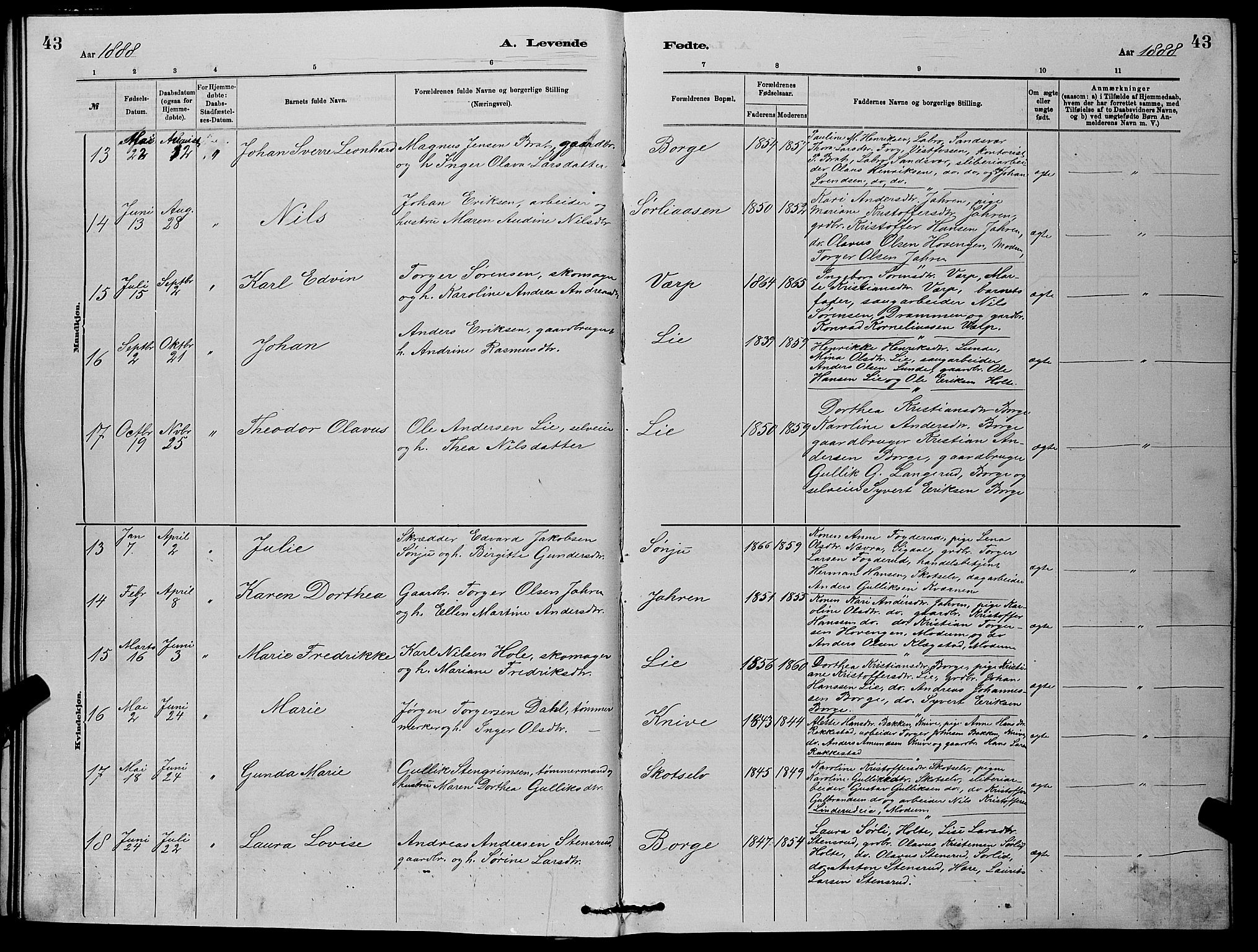 Eiker kirkebøker, SAKO/A-4/G/Gb/L0003: Parish register (copy) no. II 3, 1880-1893, p. 43