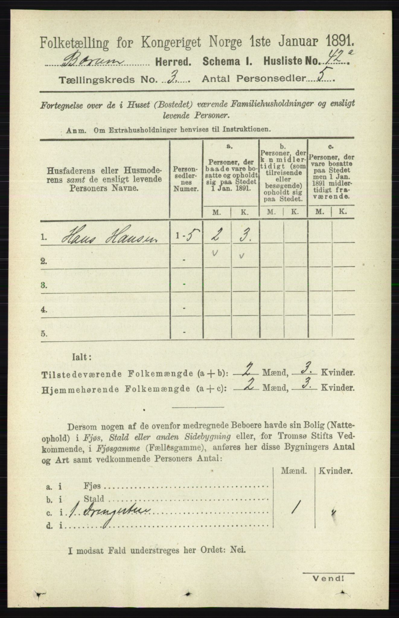 RA, 1891 census for 0219 Bærum, 1891, p. 1943