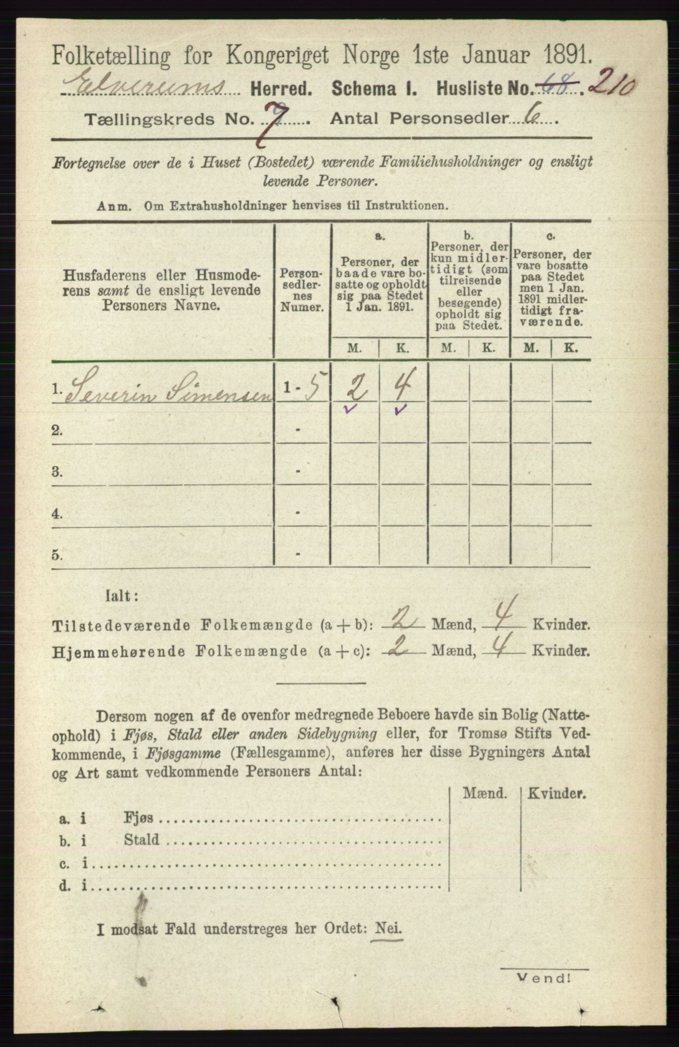 RA, 1891 census for 0427 Elverum, 1891, p. 5660