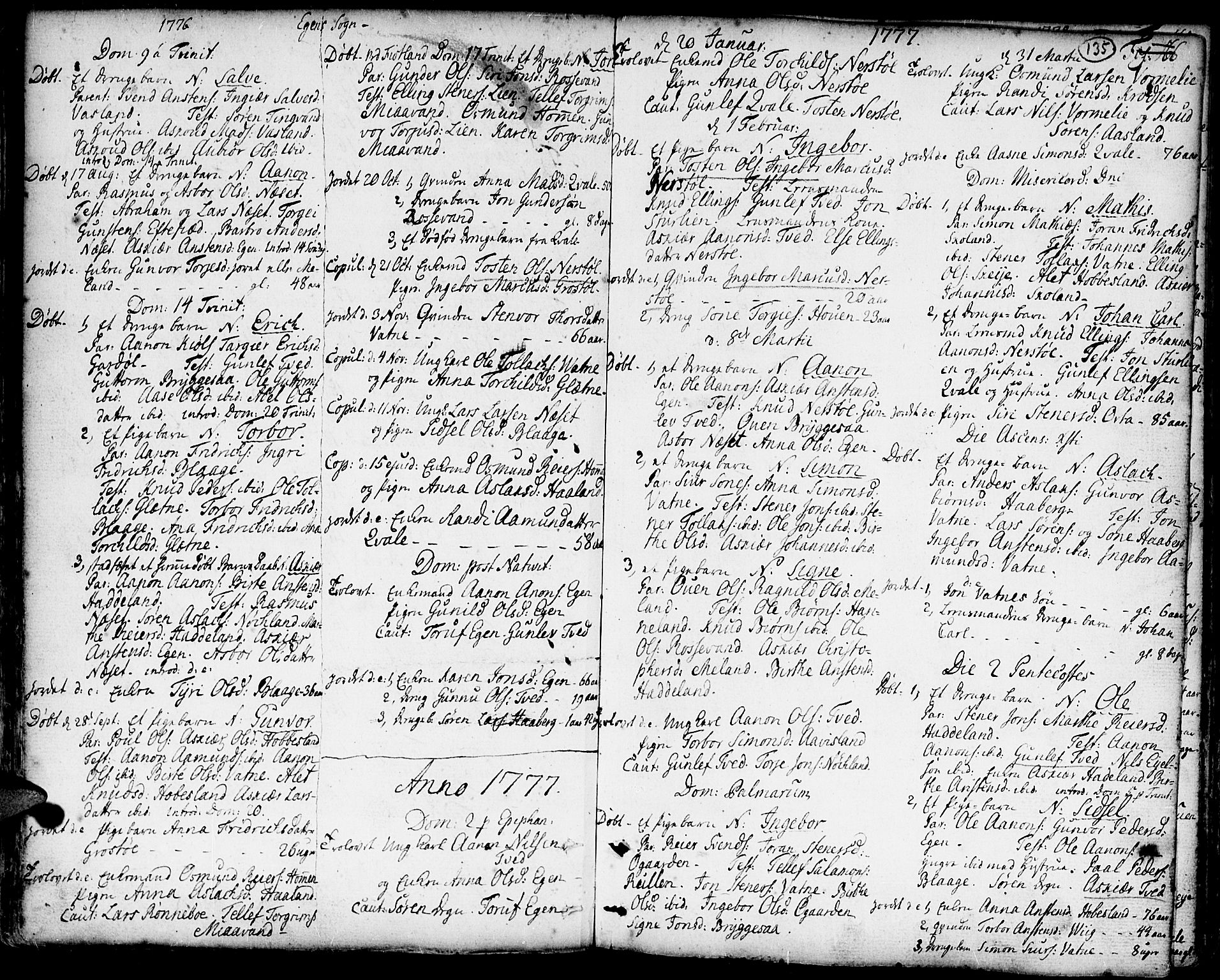 Hægebostad sokneprestkontor, SAK/1111-0024/F/Fa/Faa/L0001: Parish register (official) no. A 1 /2, 1760-1823, p. 135