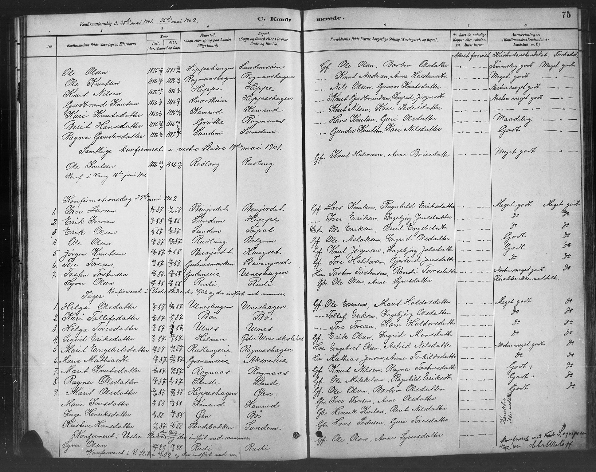 Nord-Aurdal prestekontor, SAH/PREST-132/H/Ha/Hab/L0008: Parish register (copy) no. 8, 1883-1916, p. 75