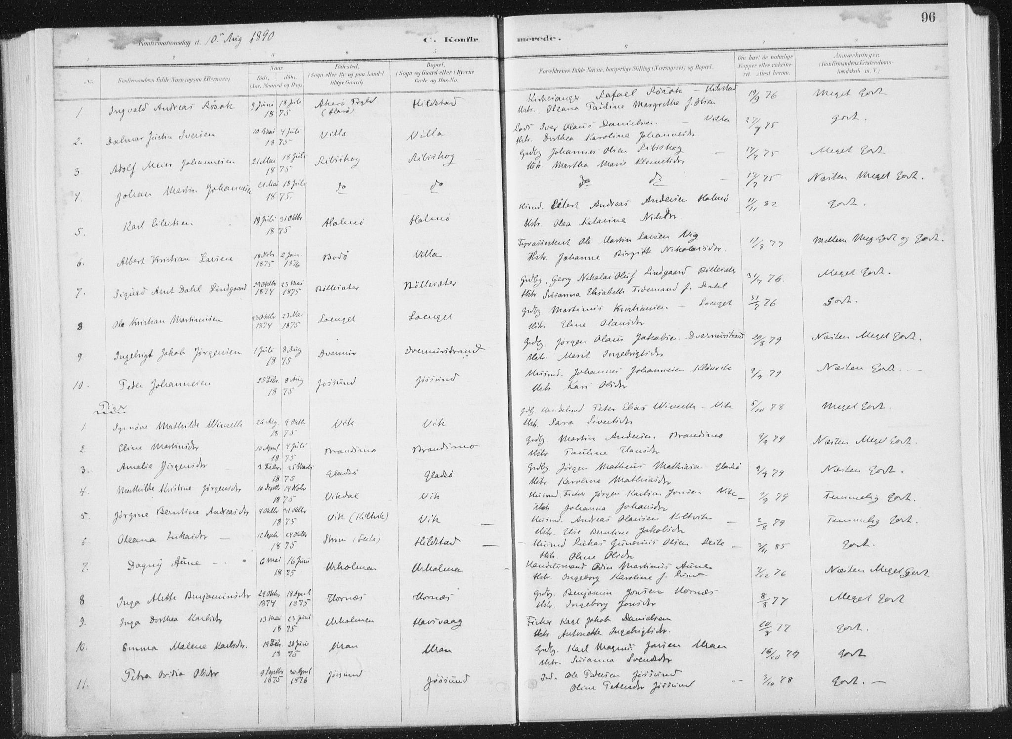 Ministerialprotokoller, klokkerbøker og fødselsregistre - Nord-Trøndelag, SAT/A-1458/771/L0597: Parish register (official) no. 771A04, 1885-1910, p. 96