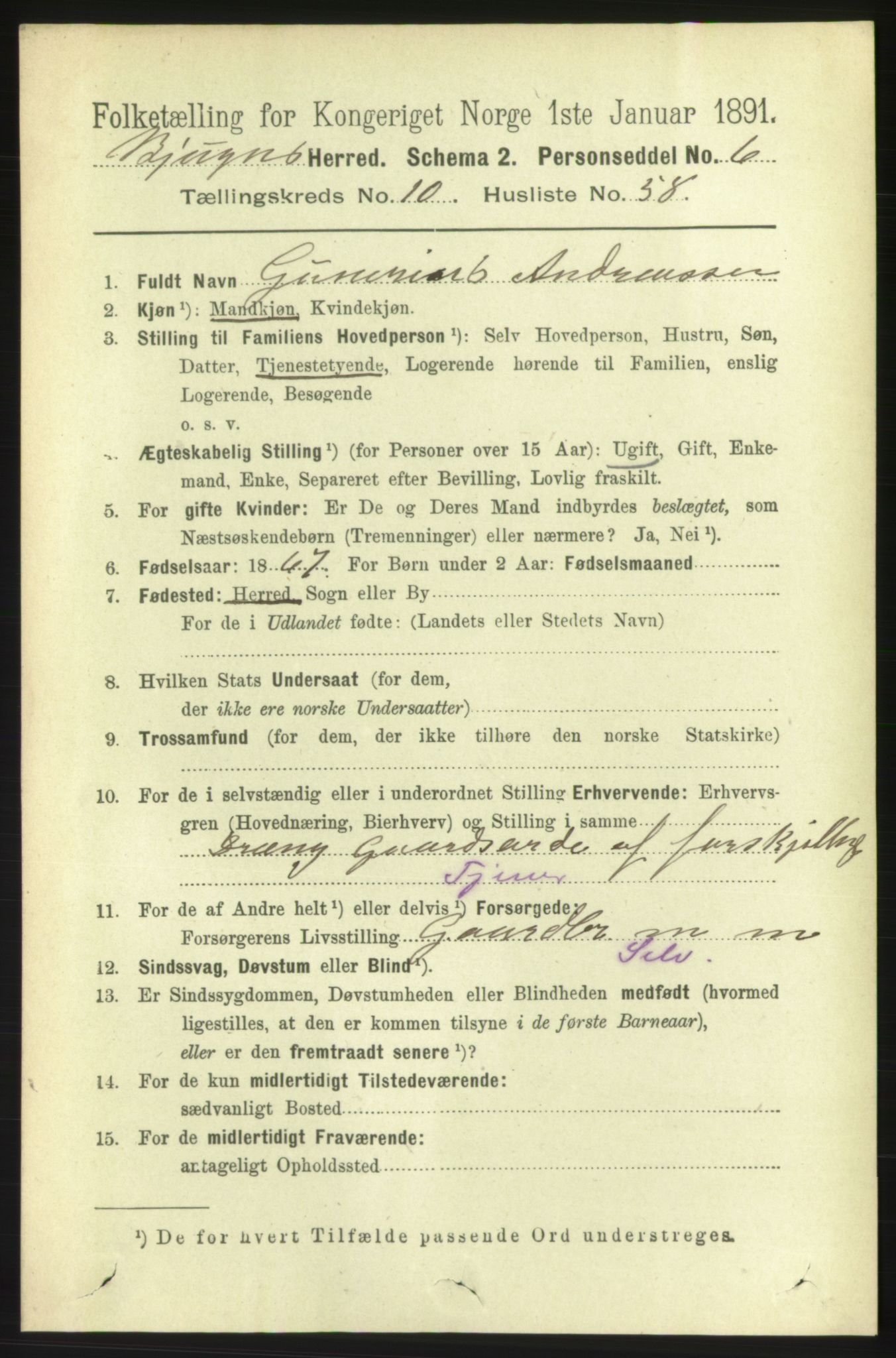 RA, 1891 census for 1627 Bjugn, 1891, p. 3046