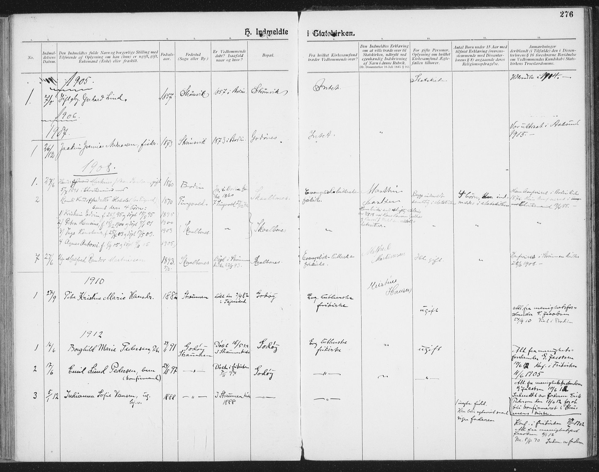 Ministerialprotokoller, klokkerbøker og fødselsregistre - Nordland, SAT/A-1459/804/L0081: Parish register (official) no. 804A02, 1901-1915, p. 276