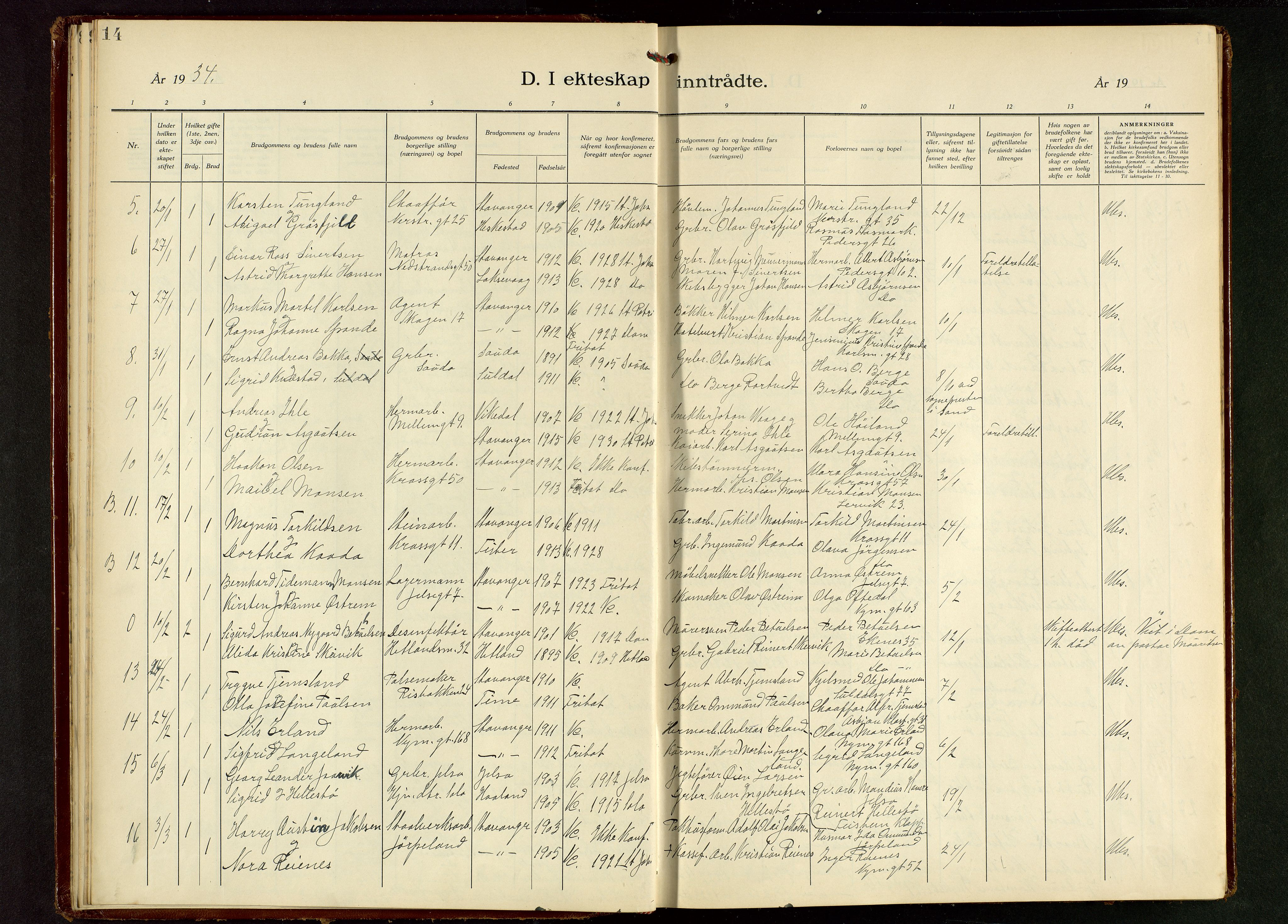 St. Johannes sokneprestkontor, SAST/A-101814/001/30/30BB/L0010: Parish register (copy) no. B 10, 1933-1946, p. 14