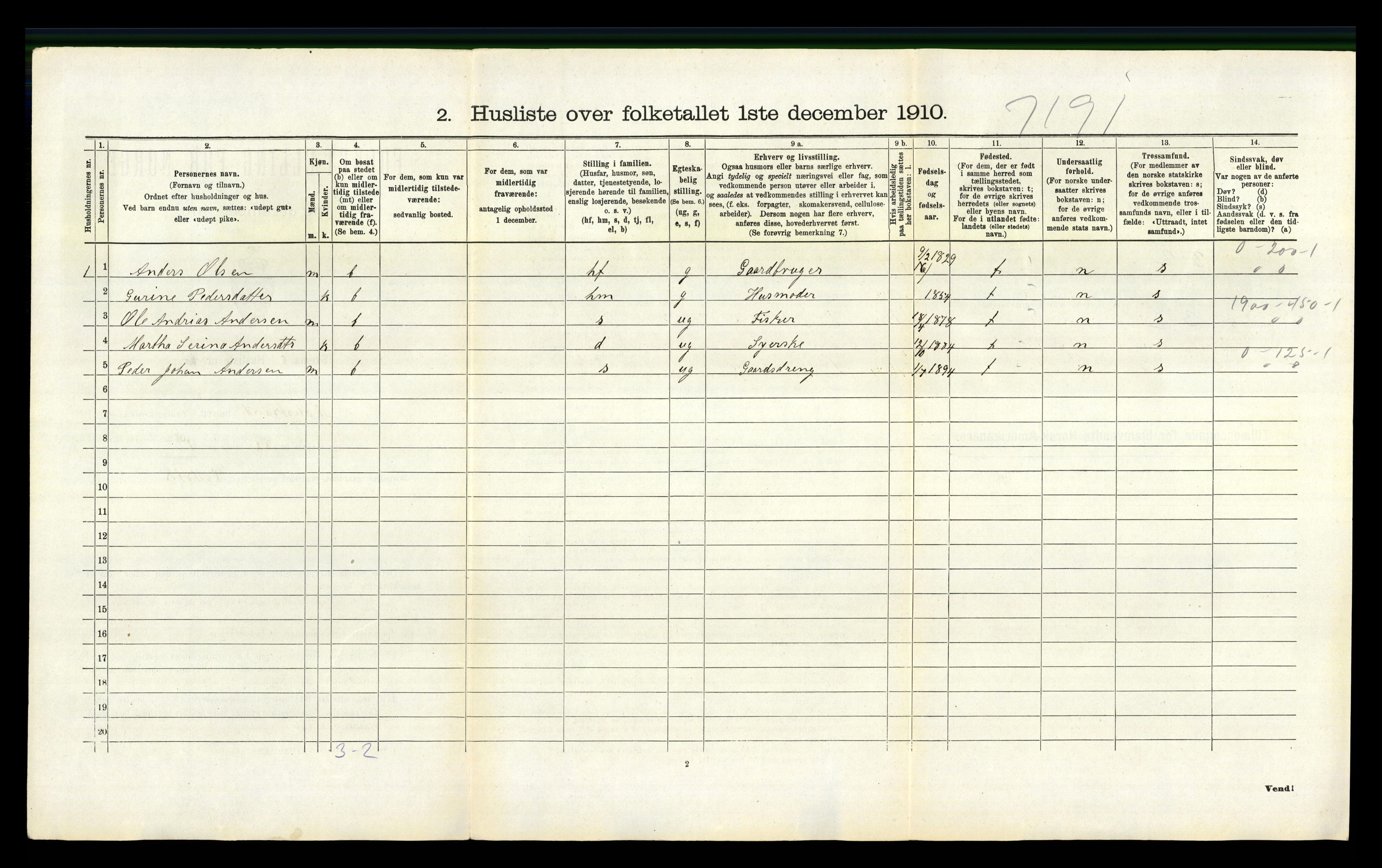 RA, 1910 census for Valestrand, 1910, p. 295