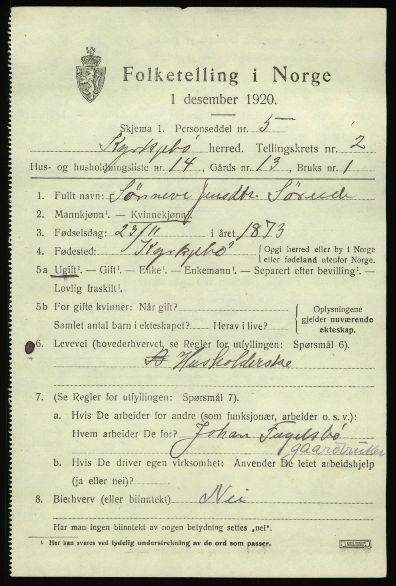 SAB, 1920 census for Kyrkjebø, 1920, p. 1237