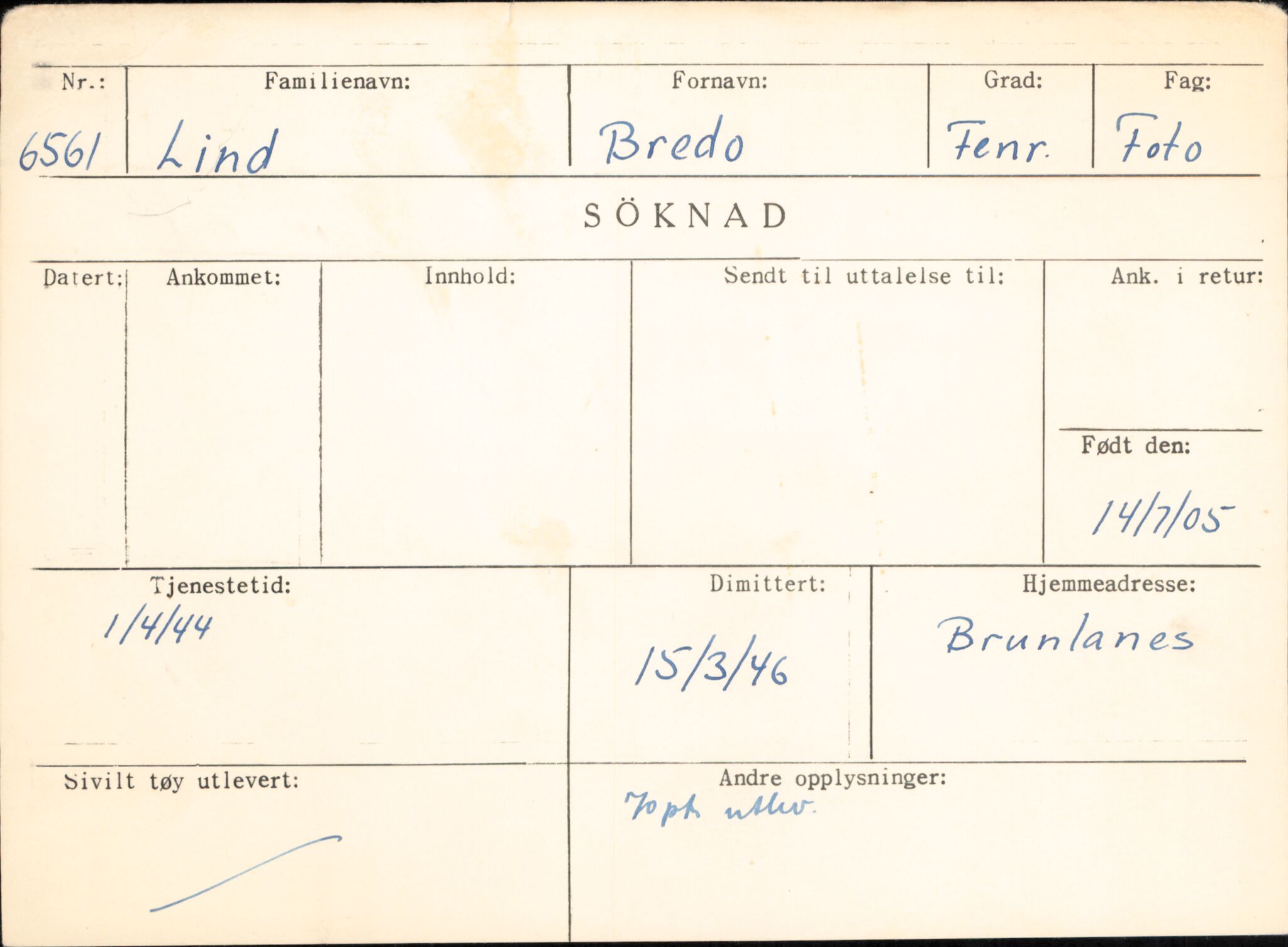 Forsvaret, Forsvarets overkommando/Luftforsvarsstaben, AV/RA-RAFA-4079/P/Pa/L0013: Personellmapper, 1905, p. 404