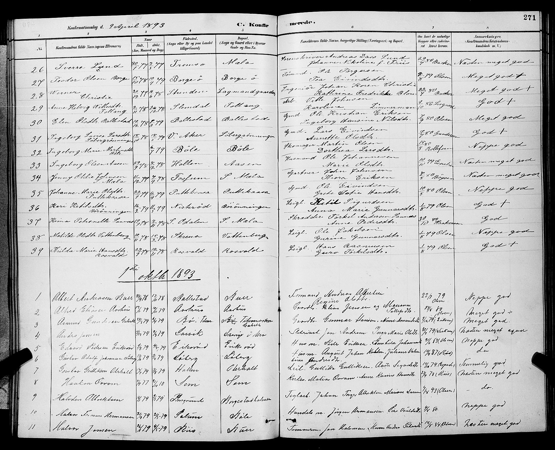 Gjerpen kirkebøker, SAKO/A-265/G/Ga/L0002: Parish register (copy) no. I 2, 1883-1900, p. 271