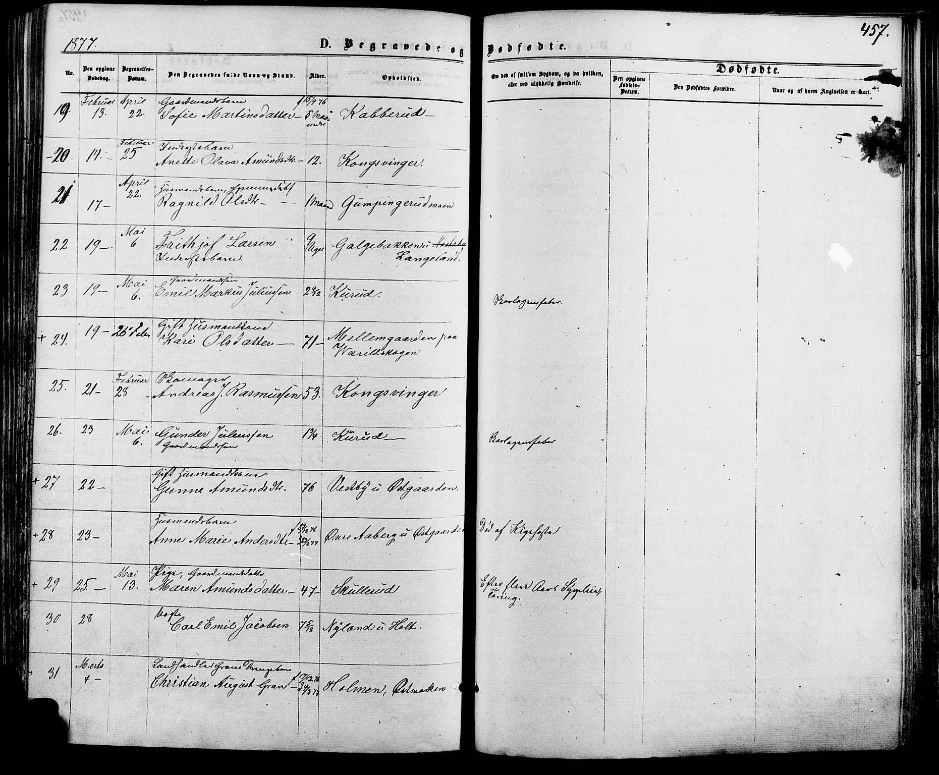 Vinger prestekontor, SAH/PREST-024/H/Ha/Haa/L0012: Parish register (official) no. 12, 1871-1880, p. 457