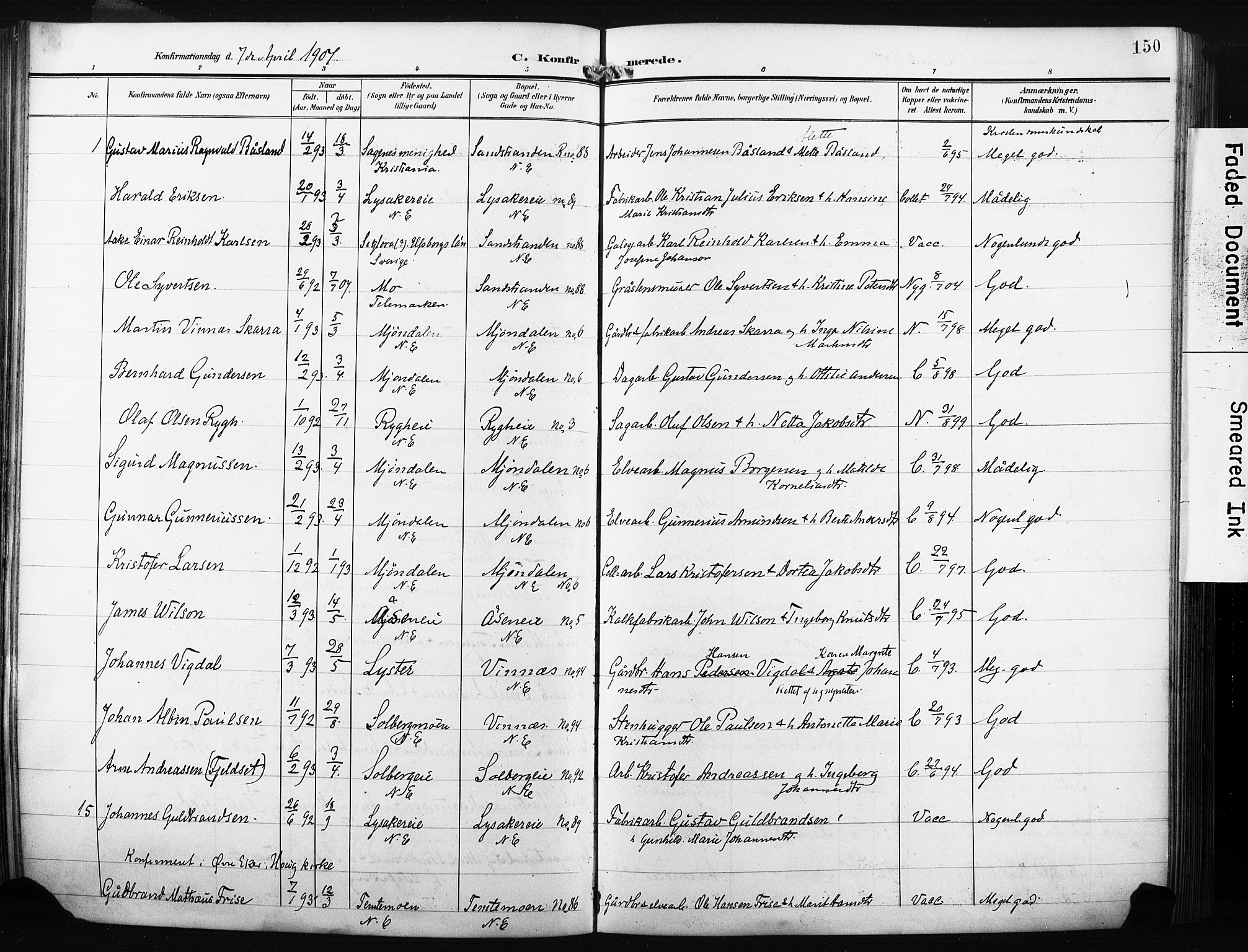 Nedre Eiker kirkebøker, AV/SAKO-A-612/F/Fa/L0006: Parish register (official) no. 6, 1906-1912, p. 150