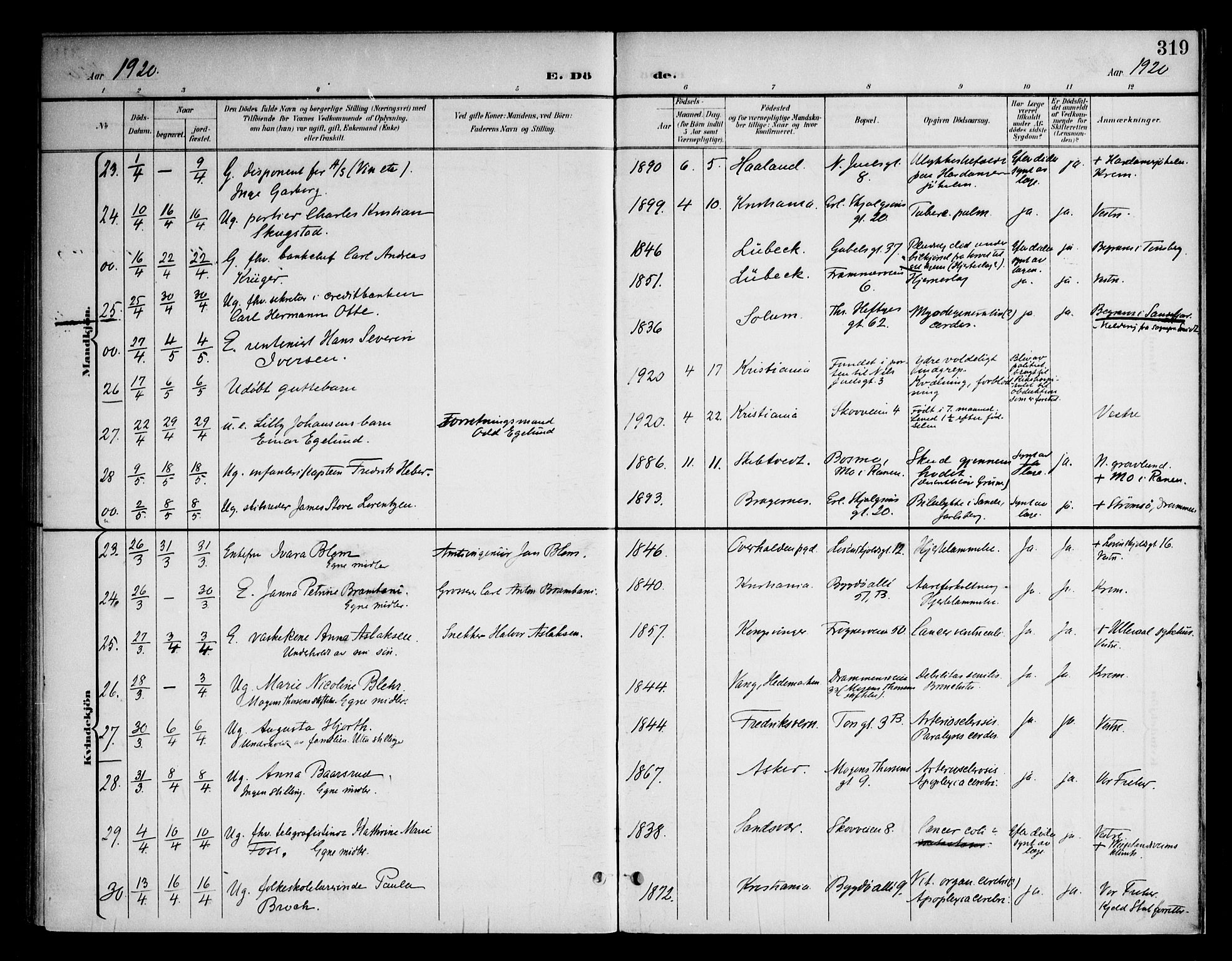 Frogner prestekontor Kirkebøker, AV/SAO-A-10886/F/Fa/L0004: Parish register (official) no. 4, 1898-1921, p. 319