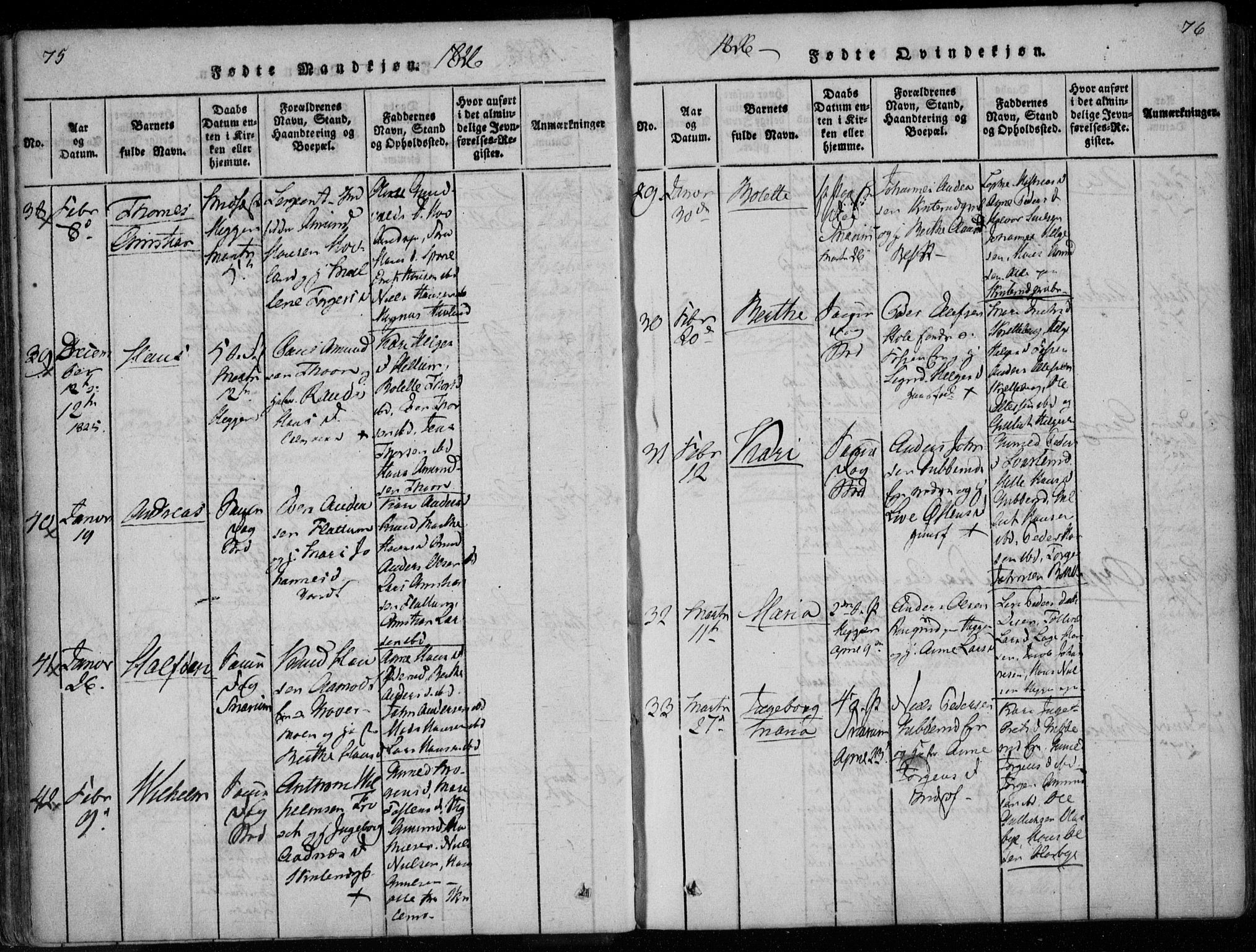 Modum kirkebøker, AV/SAKO-A-234/F/Fa/L0005: Parish register (official) no. 5, 1824-1841, p. 75-76